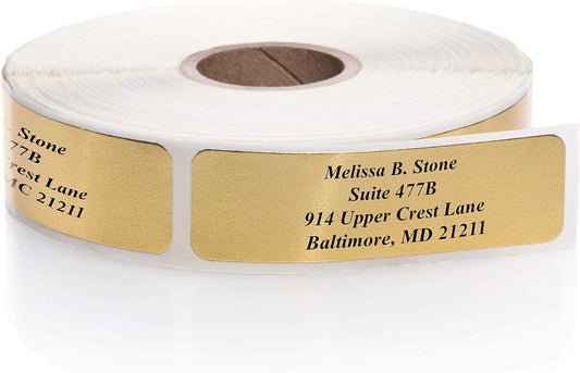 Gold Foil Personalized Return Address Labels Without Dispenser - Roll of 250 Custom Stickers - Lumora Desk