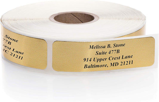 Gold Foil Personalized Return Address Labels Without Dispenser - Roll of 500 Custom Stickers - Lumora Desk
