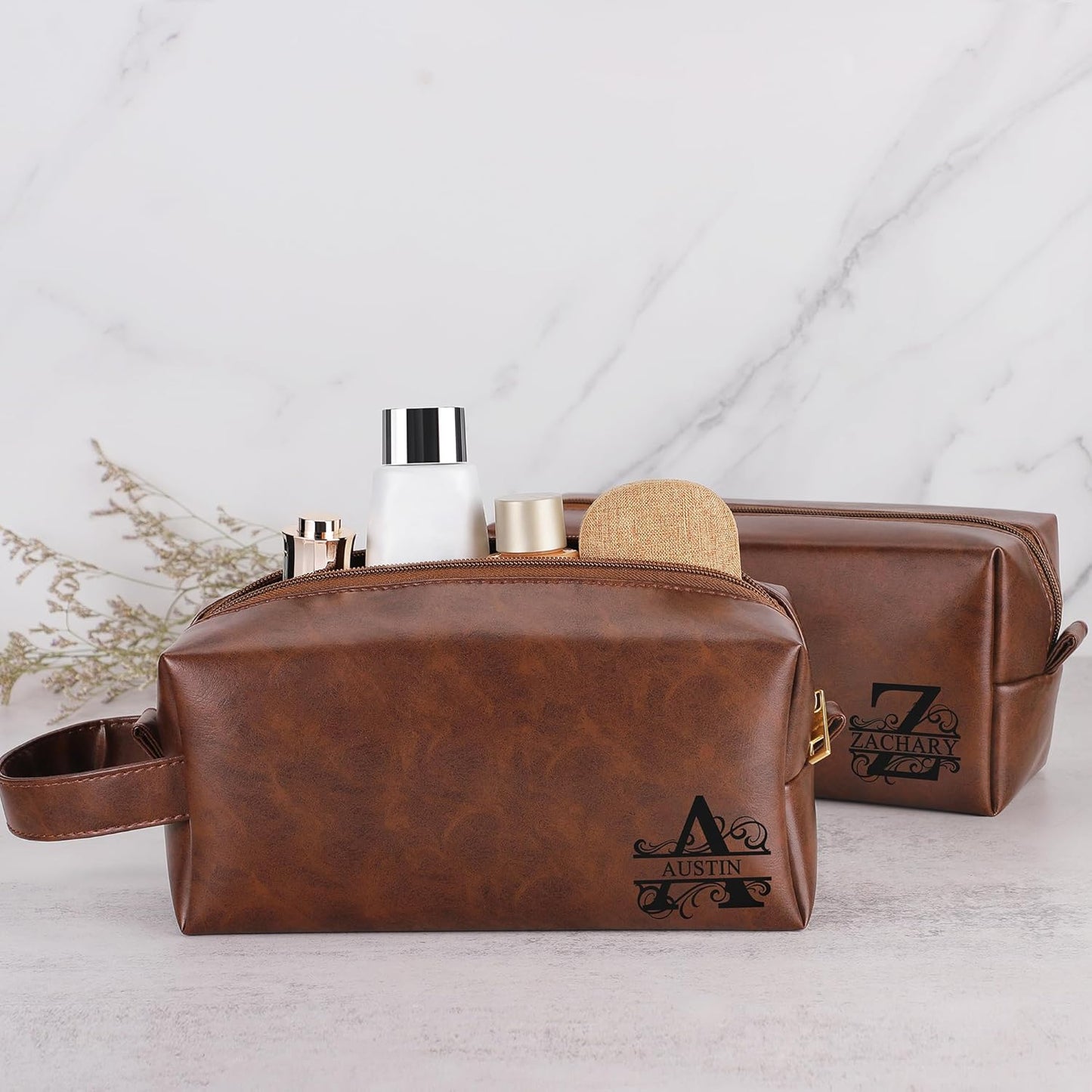 Mitchell Anniversary Birthday Christmas Valentines Fathers Day Ideas Gifts for Husband Dad Grandpa Brother Son from Wife Daughter, Leather Travel Toiletry Bag Gifts for Men