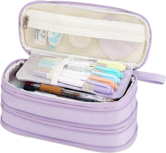 Large Pencil Case Zipper Pencil Pouch Organizer Big Capacity Pencil Bag with Handle Portable for Girls Kids Adults Gift Pen Case for School Home Office Purple