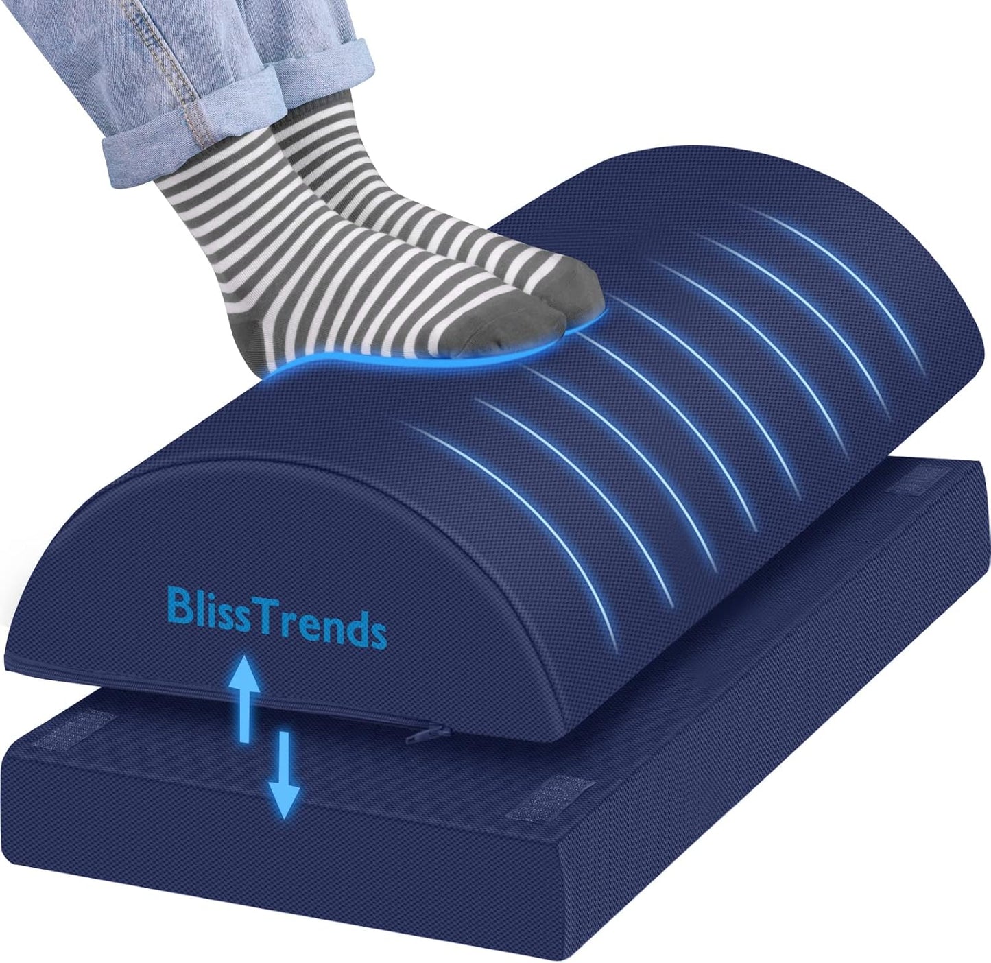 BlissTrends Foot Rest for Under Desk at Work-Versatile Foot Stool with Washable Cover-Comfortable Footrest with 2 Adjustable Heights for Car,Home and Office to Relieve Back,Lumbar,Knee Pain-Blue Long