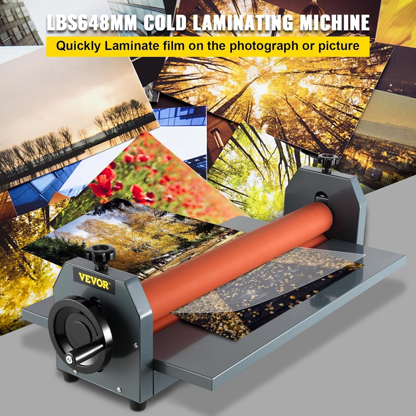VEVOR Manual Cold Roll Laminator Commercial Professional 25 Inch 1.18" Thickness Foldable Roll Laminating Machine Vinyl Photo Film Mounting Laminator for Uses 25"Max Film Width