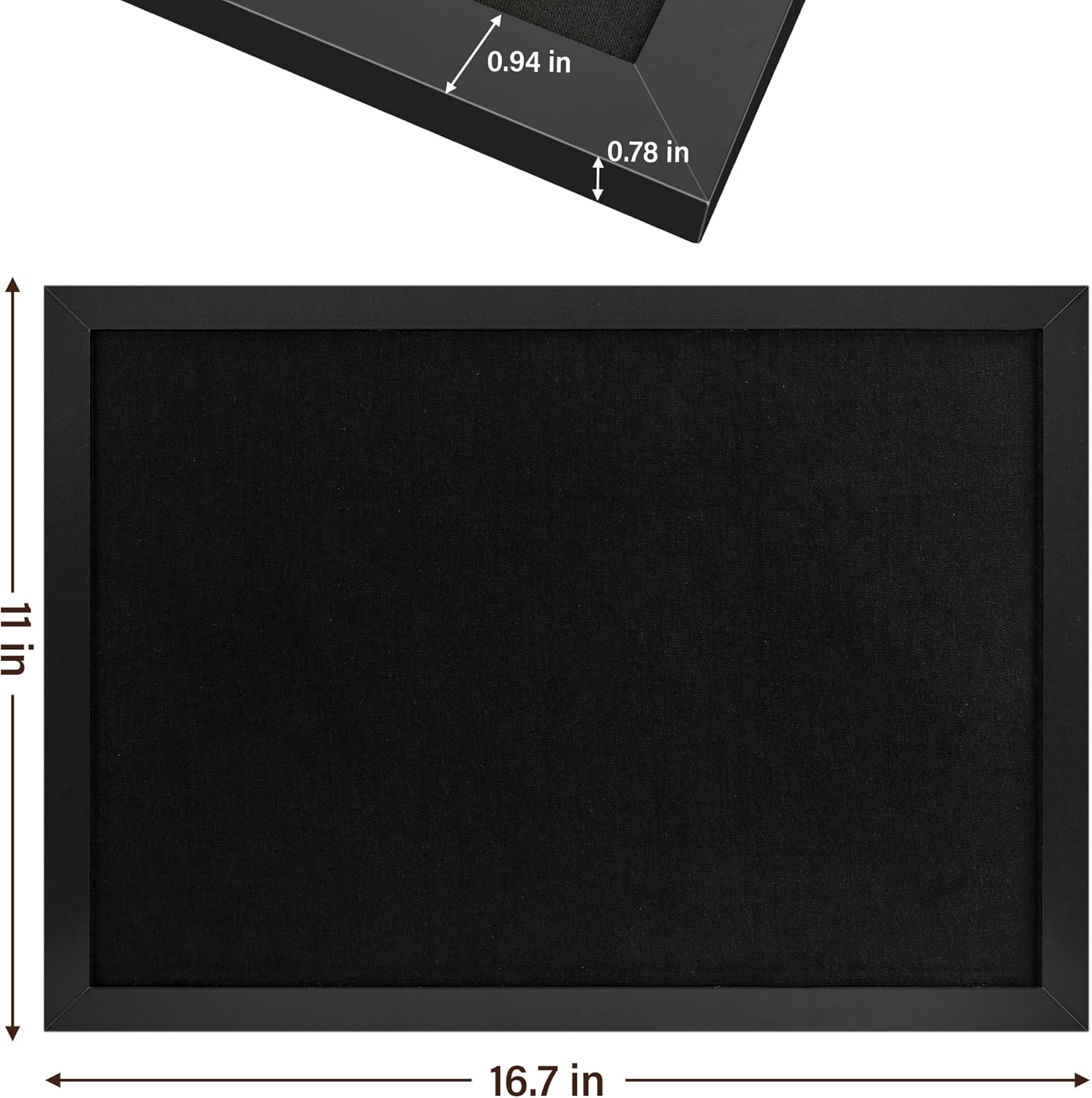 Black Cork Board Bulletin Board 16.7" x 11", Small Linen Corkboards with Frame for Walls, Cute Picture Display Pin Board Vision Board for Room School Office Bedroom 8 Pushpins - Lumora Desk