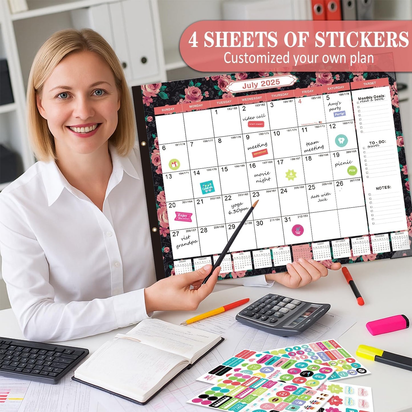Lateefah Desk Calendar 2025, Large 22'' x 17'' Desk Calendar 2025-2026, 18 Month Desktop Calendars for Home & Office, Use July 2025 to Dece 2026