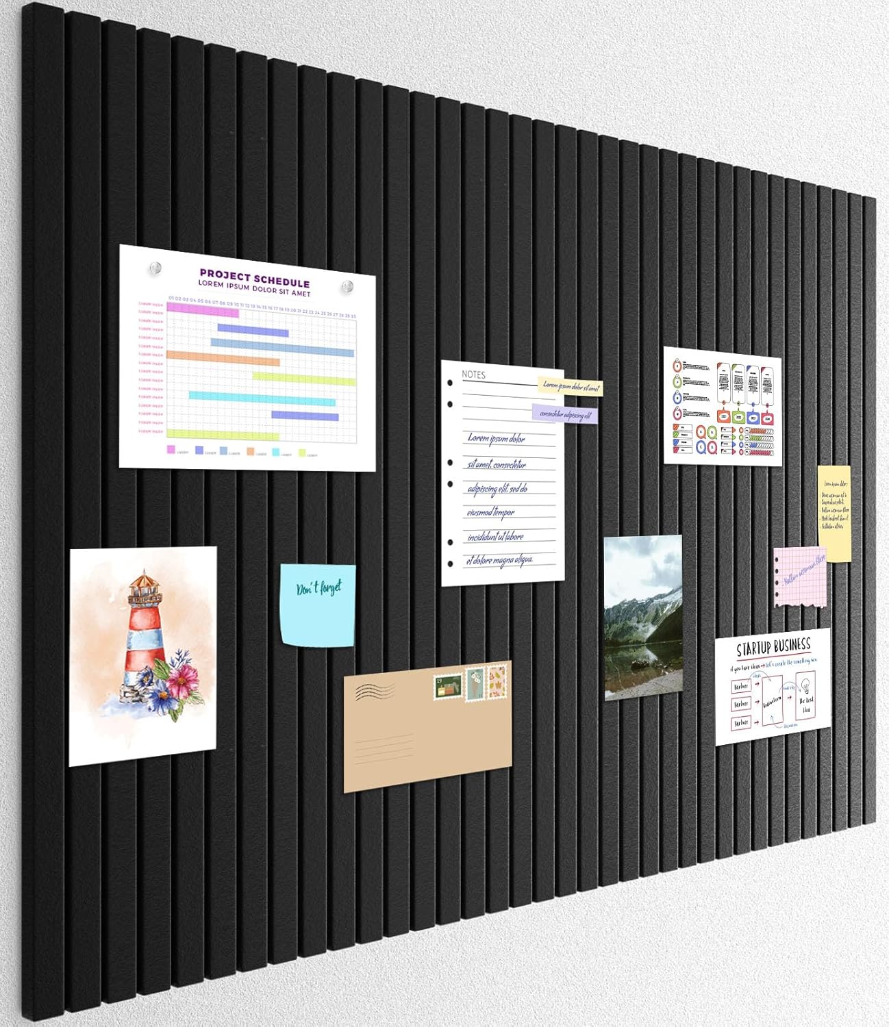 Smarpau Large Cork Board, Black Bulletin Board 48"x36", 12 Pack Pin Board Felt Wall Tiles with 50 Removable Adhesive Tabs 35 Pushpins, Cork Boards for Office Home School Decor - Lumora Desk