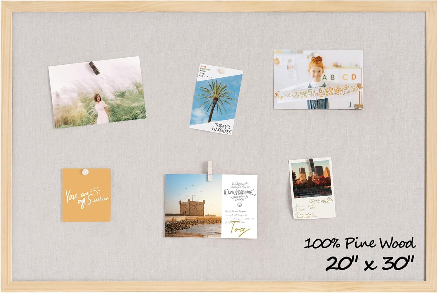 Fun Memories Cork Board Bulletin Board for Office, 20" x 30" Pine Wooden Framed Corkboard, Wall Mounted Notice Pin Board for School Home & Office, Natural Wood - Lumora Desk