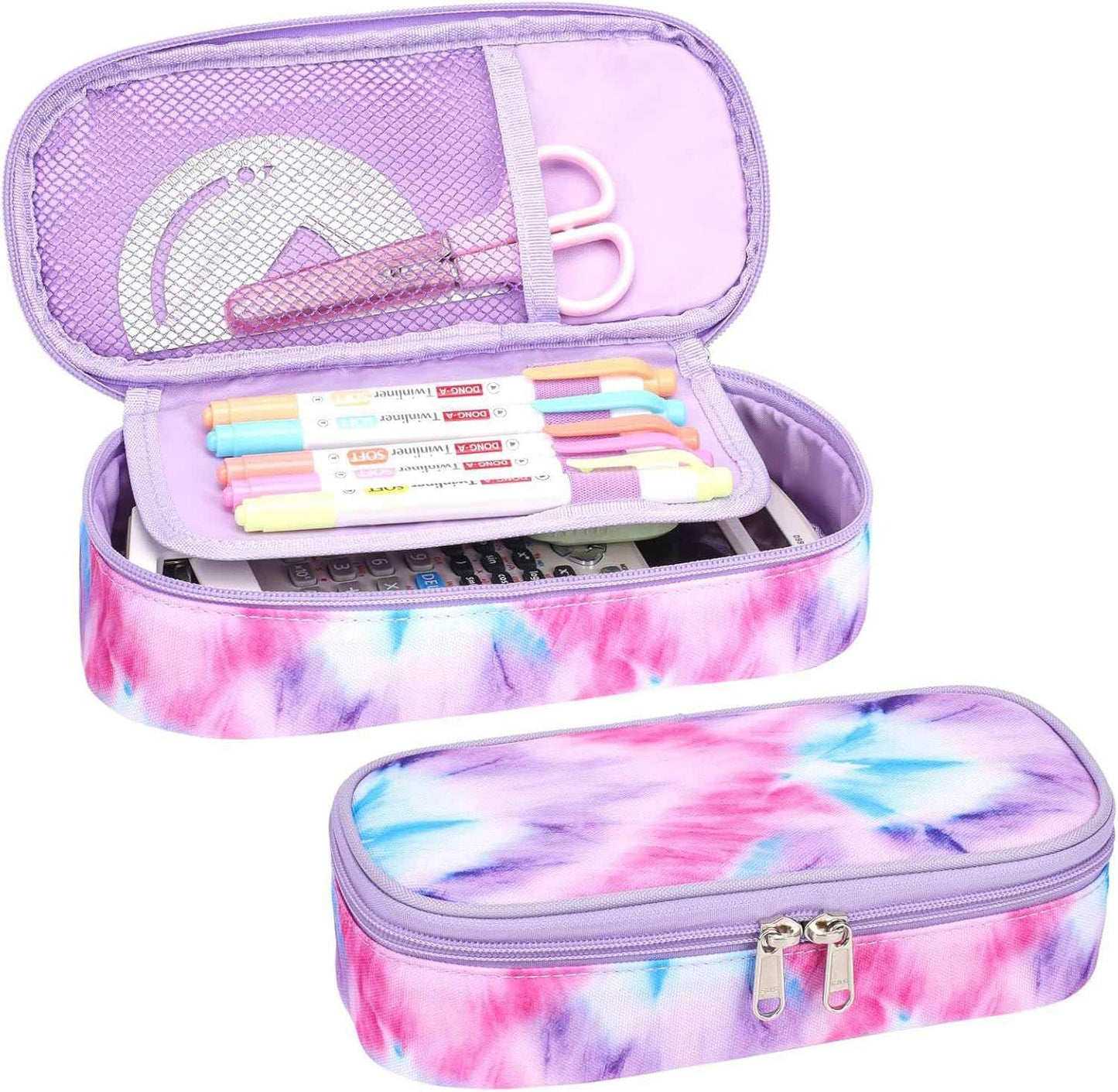 Bagseri Pencil Case for Girls - Large Capacity Pencil Case for Kids Pencil Pouch Pencil Box, Multifunction Pencil Bag with Compartments for Girls Kids Teen, Pen Case Only (Purple Pink Tie-dye)