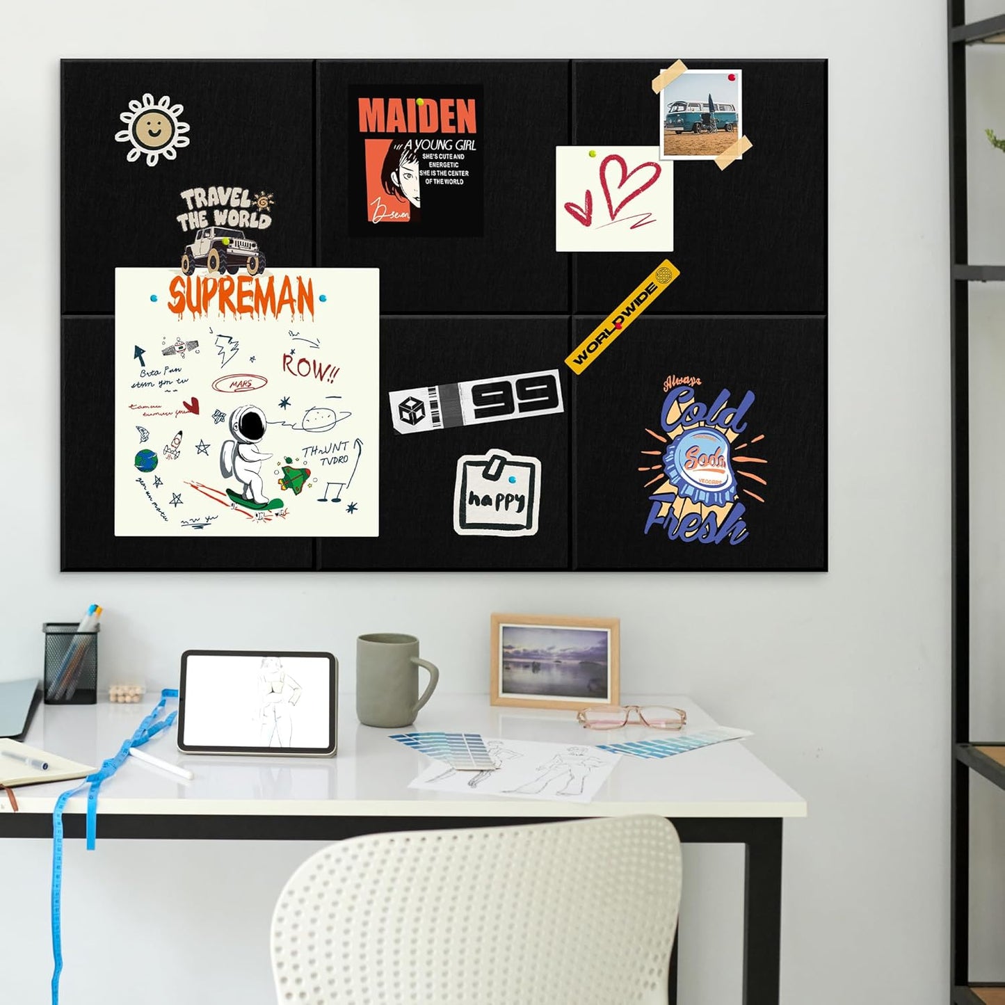 AKTOP Black Cork Bulletin Board 24"x36", 6 Pack Removable Felt Cork Board Tiles for Wall, Large 2 x 3 Bulletin Board Notice Pin Board for Office, School & Home, 24 Safe Adhesive Tabs, 20 Pushpins - Lumora Desk