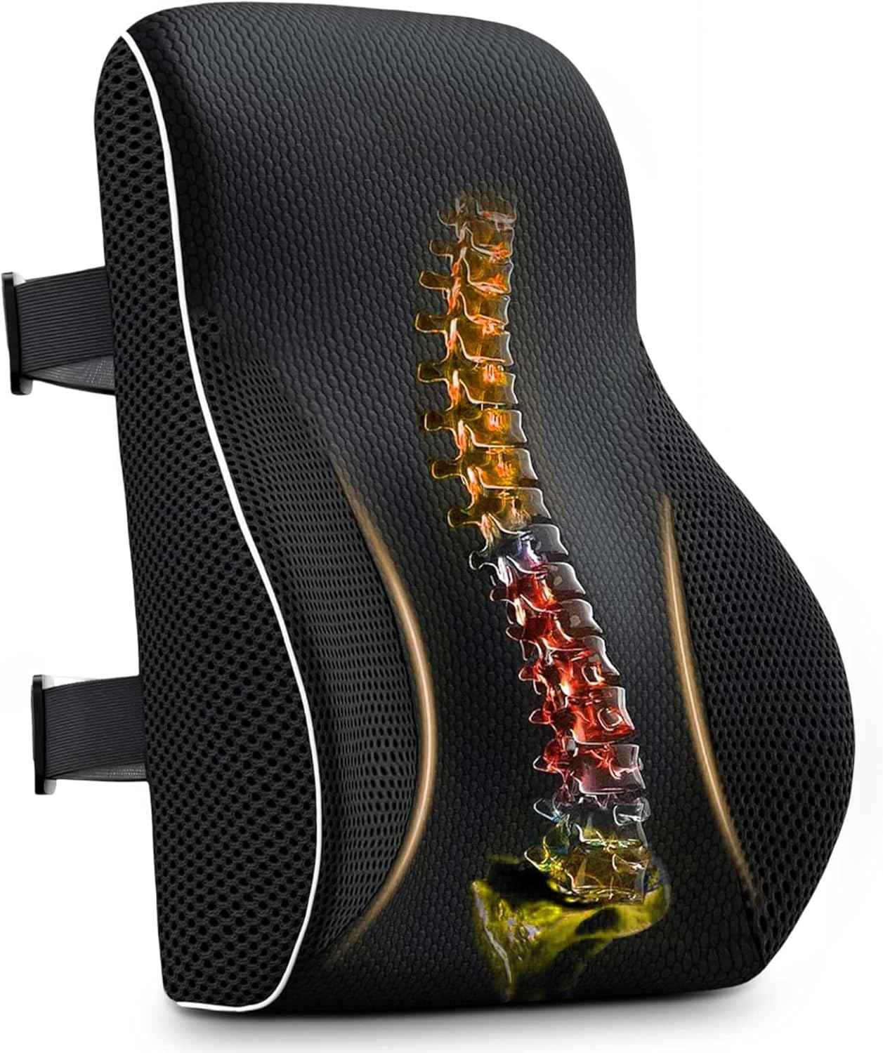 Lumbar Support Pillow for Office Chair and Car, Premium Memory Foam Back Cushion for Back Pain Relief Improve Posture Ergonomic Cushion with Breathable Mesh Cover and Adjustable Straps