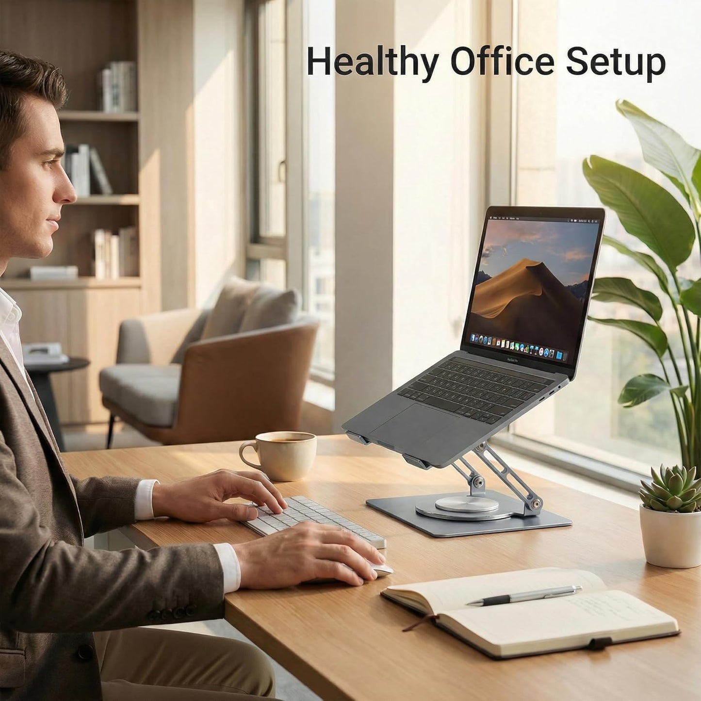 360 Rotating Aluminum Laptop Stand, Adjustable & Foldable Ergonomic Computer Stand, Compatible with MacBook, iPad, Dell, HP up to 16 Inches for Home & Office, Gray