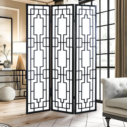 NicBex Room Divider 3 Panel Room Dividers with Geometric Lattice Design Partition Room Dividers and Folding Privacy Screens Wall Divider for Office, Room Separation,70" W x 0.8" D x 70.3" H, Black - Lumora Desk