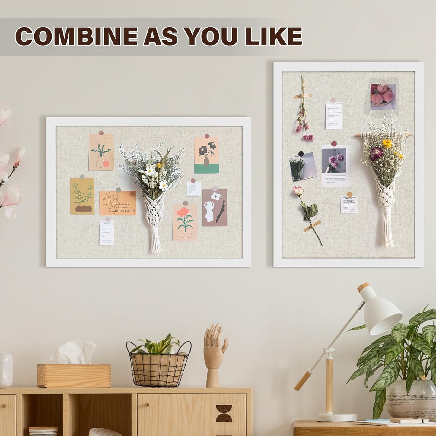 Cork Board Bulletin Board 18" x 24", 2-Pack Large Linen Corkboards with Frame for Walls, Cute Picture Display Pin Board Vision Board for Room School Office Bedroom 40 Pushpins Vintage White - Lumora Desk
