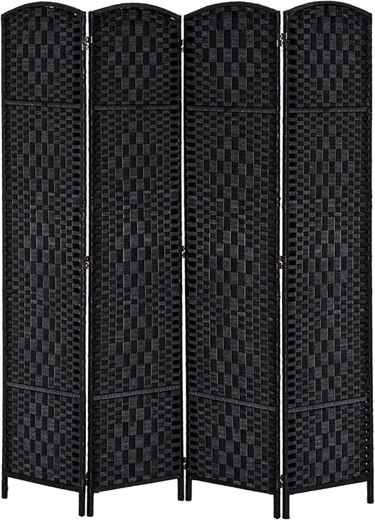 HOMCOM Room Divider 4 Panels Folding Privacy Screen 6FT Tall Portable Wicker Weave Partition Wall Divider for Bedroom Home Office, Black - Lumora Desk