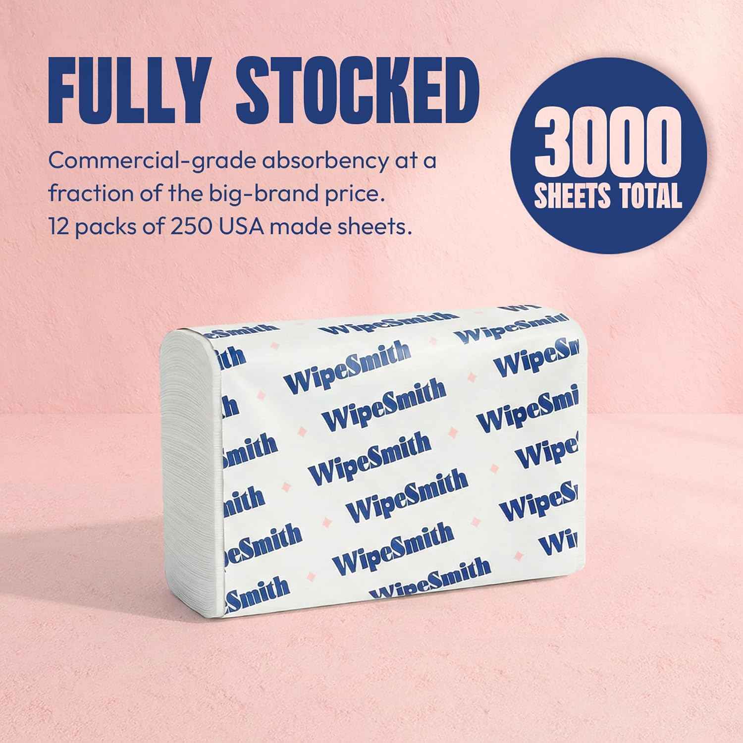 Multifold Paper Towels Bulk - 12 Pack Case, 250 Sheets/Pack (3,000 Total), Highly Absorbent Recycled Disposable Hand Towels for Bathrooms, Dispensers, Restaurants & Offices, Made in USA