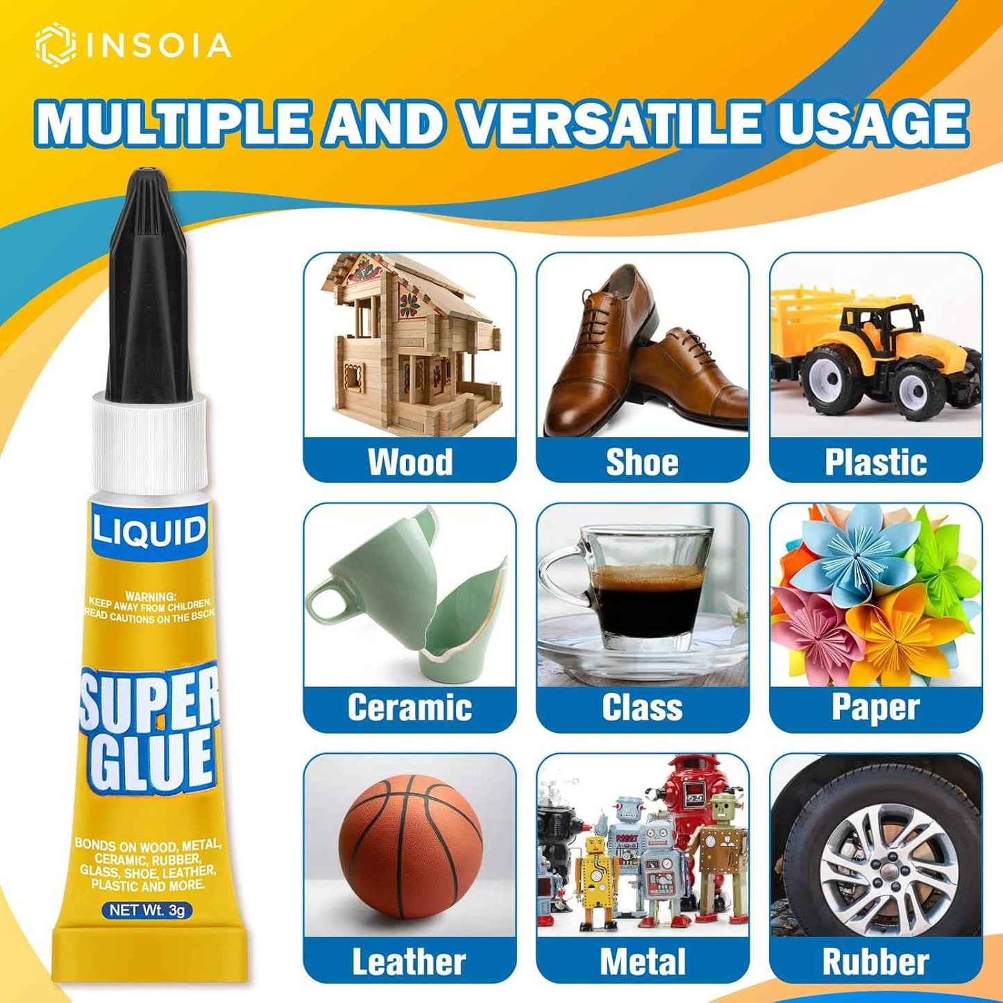 Super Glue Liquid Clear, 24 X 3g All Purpose Strong Adhesive Ca Glue Cyanoacrylate Quick Dry Instant Glue for Plastic, Metal, Ceramic, Shoe, Wood, Leather, Model, Rhinestone, Jewelry and DIY Crafts