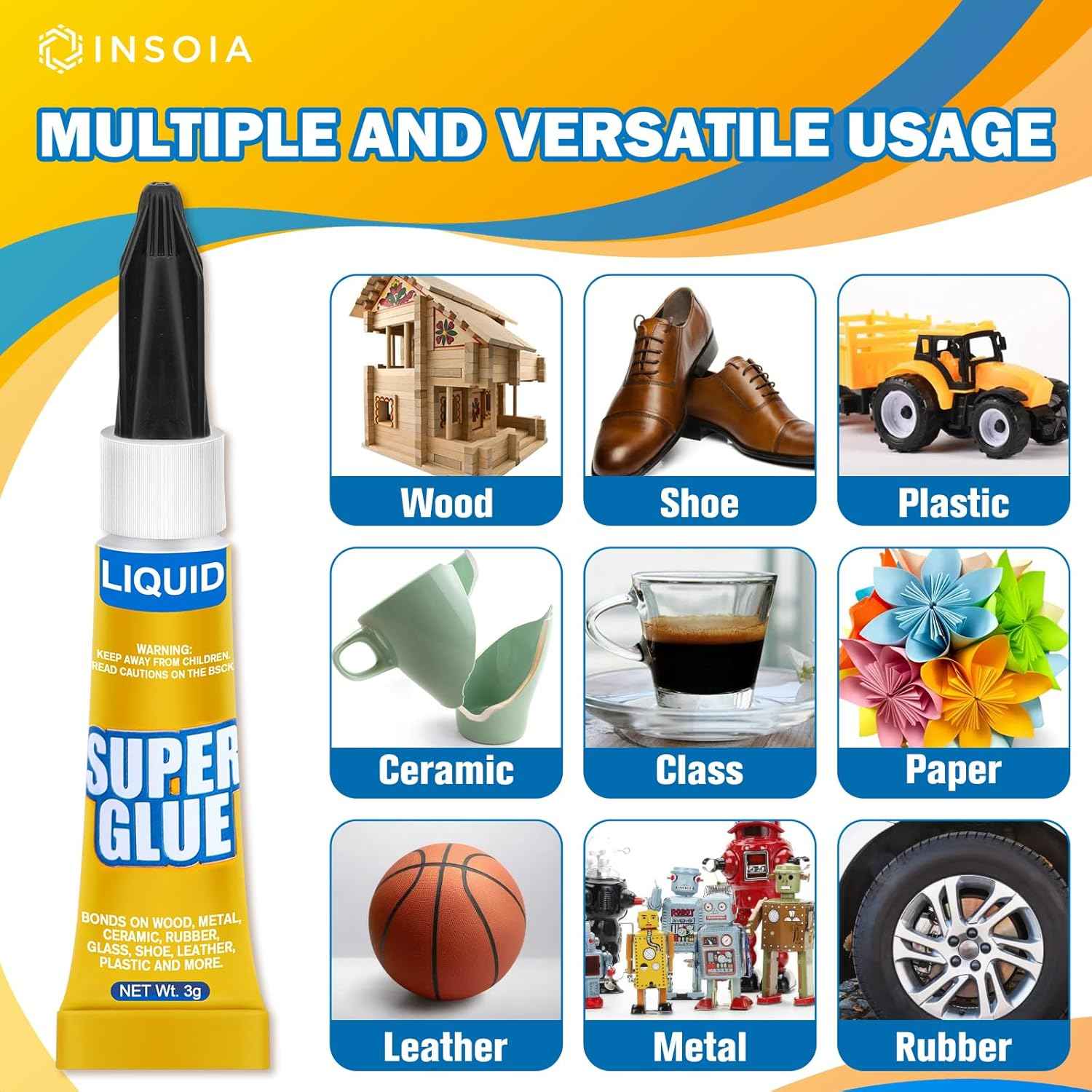 Super Glue Liquid Clear, 24 X 3g All Purpose Strong Adhesive Ca Glue Cyanoacrylate Quick Dry Instant Glue for Plastic, Metal, Ceramic, Shoe, Wood, Leather, Model, Rhinestone, Jewelry and DIY Crafts