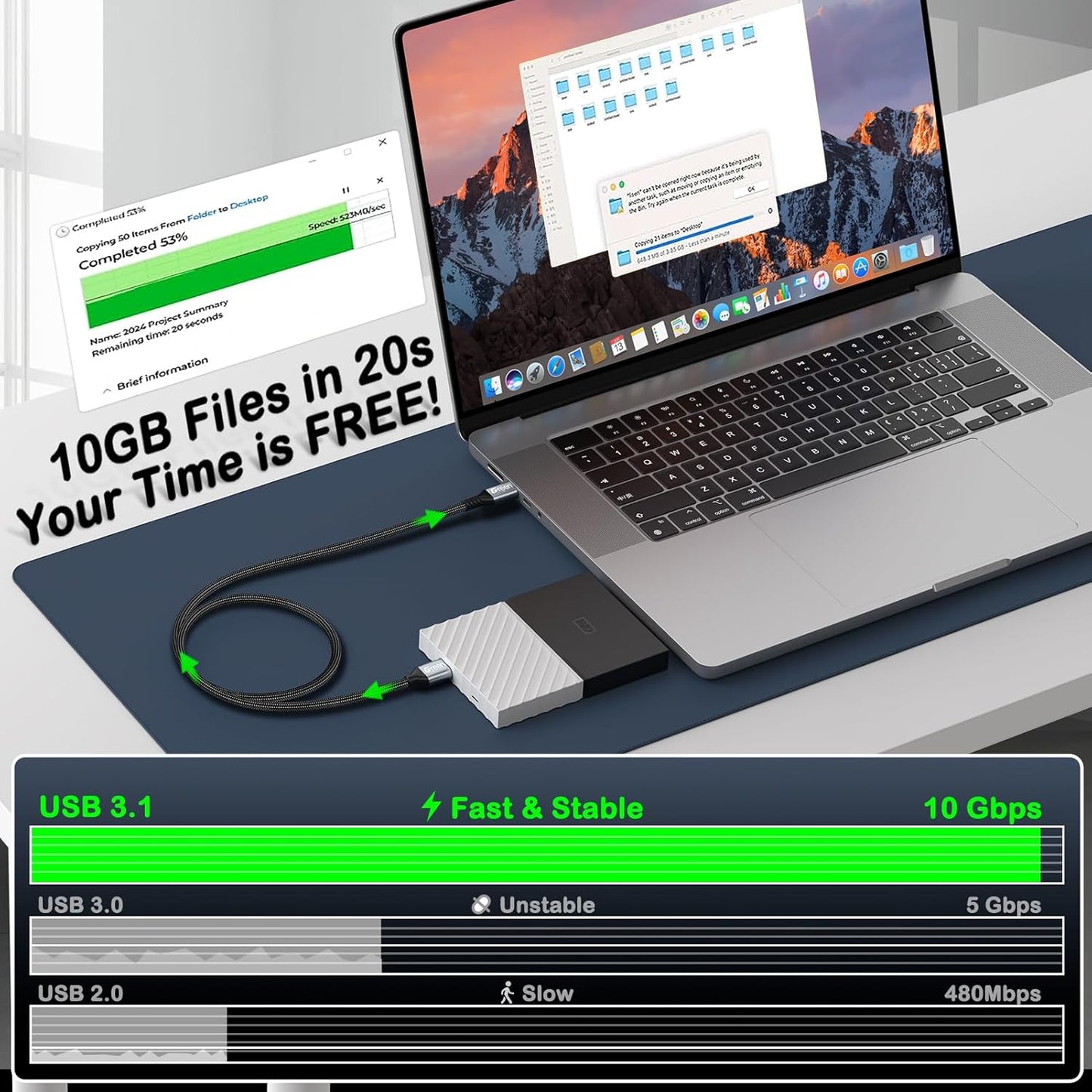 Green Jiss® 10 Gbps USB C to Micro B Hard Drive Cable, 1.5FT Gold-Plated Heavy Duty External Hard Drive Cable for iPhone 17/16/15, WD, Seagate, MacBook Pro/Air, iPad, LG, Galaxy S24 & More