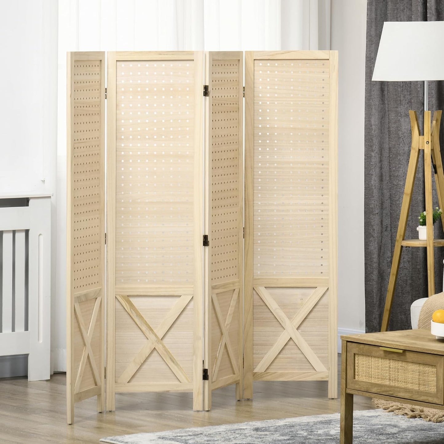 NicBex Room Divider 4 Panel Room Dividers with Pegboard Design Partition Room Dividers and Folding Privacy Screens 4.7 FT Wall Divider for Home, Office, Room Separation,59.75"W x 0.75"D x 57"H,Natural - Lumora Desk