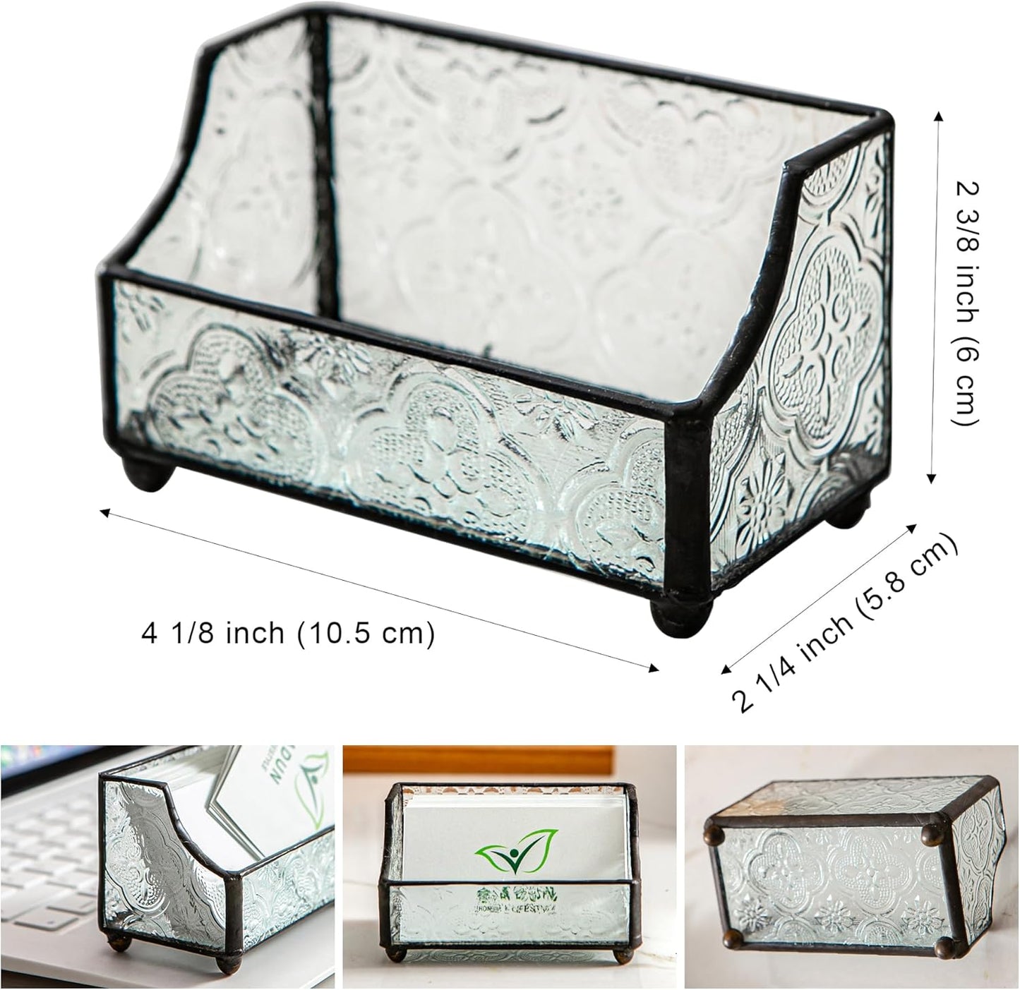 Business Card Holder for Desk, Mosaic Glass Business Card Holders Name Card Stand Organizer Cards Display for Office Exhibition Reception Black