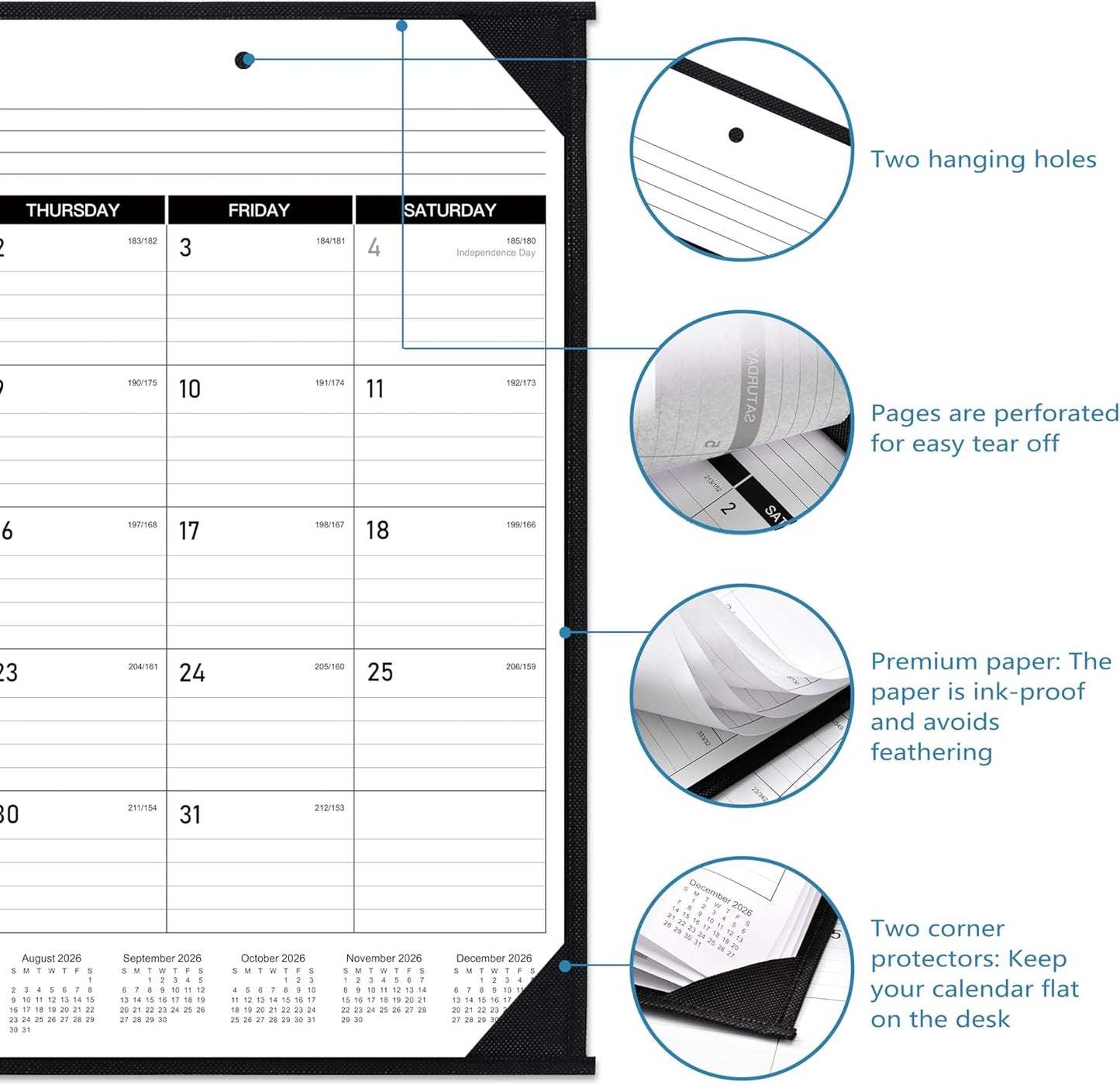 2026 Desk Calendar - JAN. 2026 – DEC. 2026, 22" x 17", Large Desk Calendar 2026, 12 Monthly Desk/Wall Calendar 2-in-1, Corner Protector, Desk Pad, Large Ruled Blocks