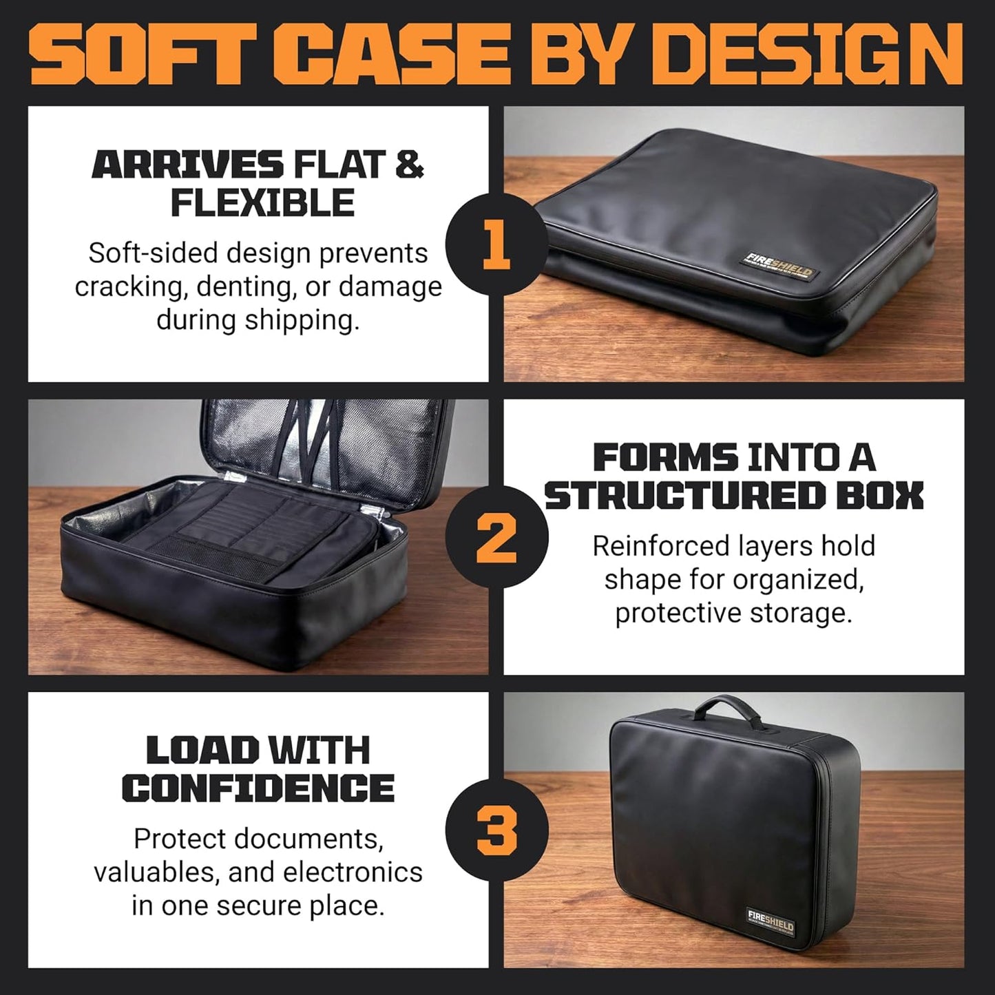 FIRESHIELD PRO 5200°F Fireproof Document Box with Lock – Fire Safe Organizer with Laptop, Tablet & Cards Pockets – Water Resistant, Multi-Pocket Storage for Travel, Home or Office – 15" x 11" x 4.1"