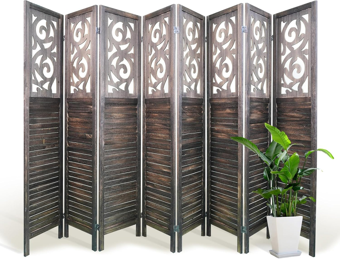 NicBex 8 Panel Room Divider,5.6FT Wood Carved Room Dividers,Folding Privacy Screens Portable Freestanding Partition Wall Dividers for Room Separation,Home Bedroom Office,Rustic Brown - Lumora Desk