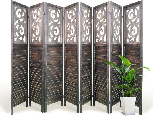 NicBex 8 Panel Room Divider,5.6FT Wood Carved Room Dividers,Folding Privacy Screens Portable Freestanding Partition Wall Dividers for Room Separation,Home Bedroom Office,Rustic Brown - Lumora Desk