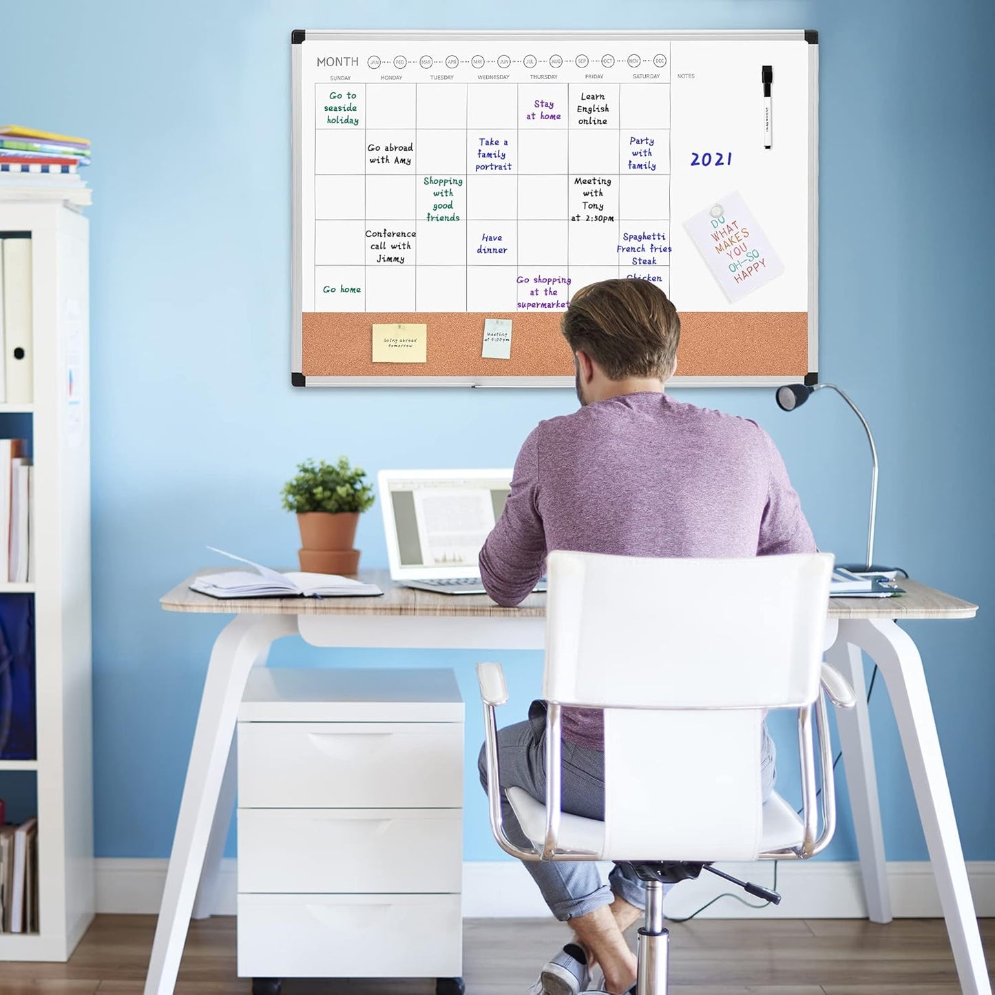 Amazon Basics 24" x 36" Monthly Whiteboard Calendar with Cork Board, Wall Mounted, Easy to Install, Silver Aluminum Frame - Lumora Desk