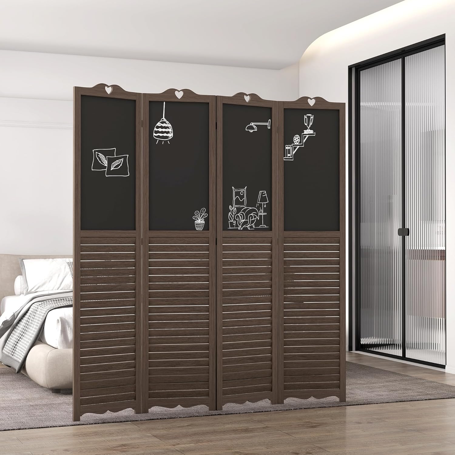 NicBex Room Divider 4 Panel Room Dividers with Black Boards Partition Room Dividers and Folding Privacy Screens 5.5 FT Wall Divider for Home, Office, Room Separation,63.75"W x 0.75"D x 67.75"H,Brown - Lumora Desk