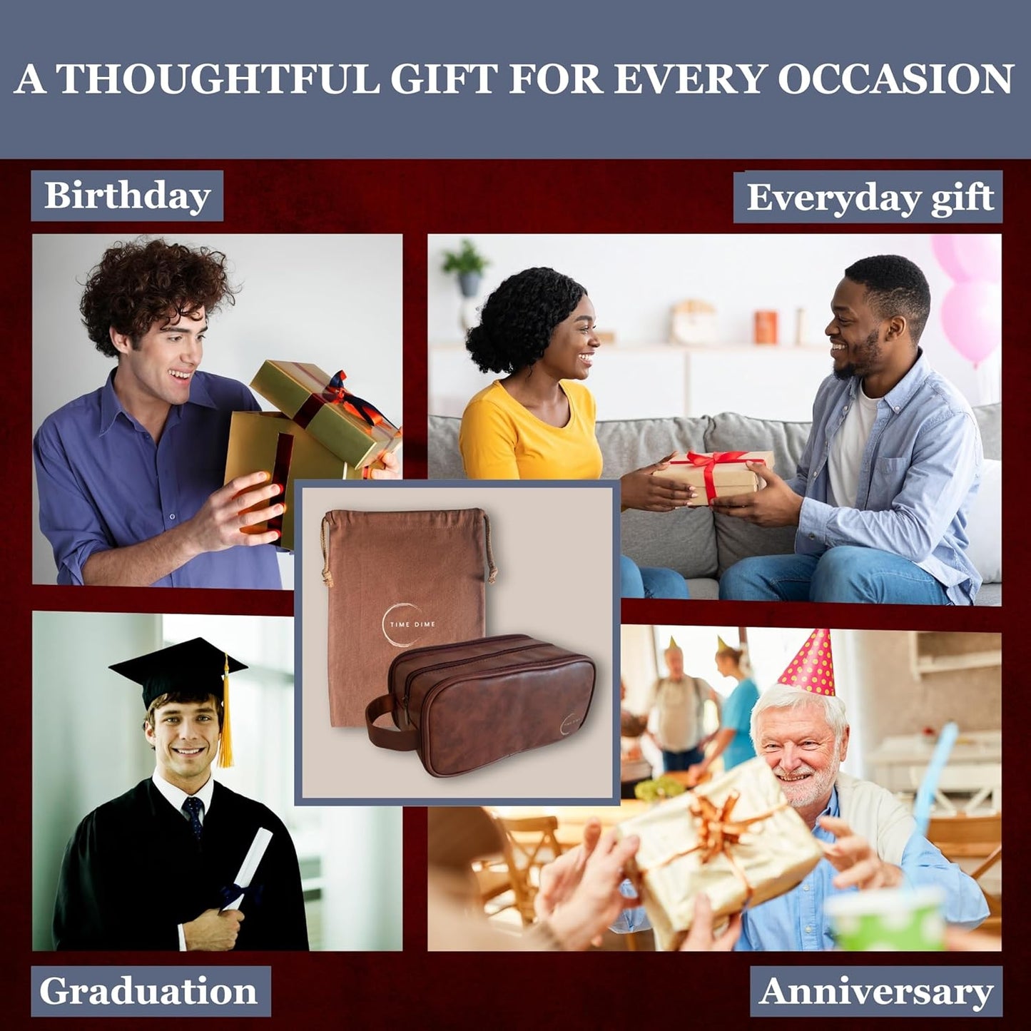 Premium Men’s Toiletry Bag with Drawstring Pouch – Durable Water-Resistant Leather-Look Travel Organizer for Shaving, Grooming & Hygiene Essentials (Chestnut Brown)