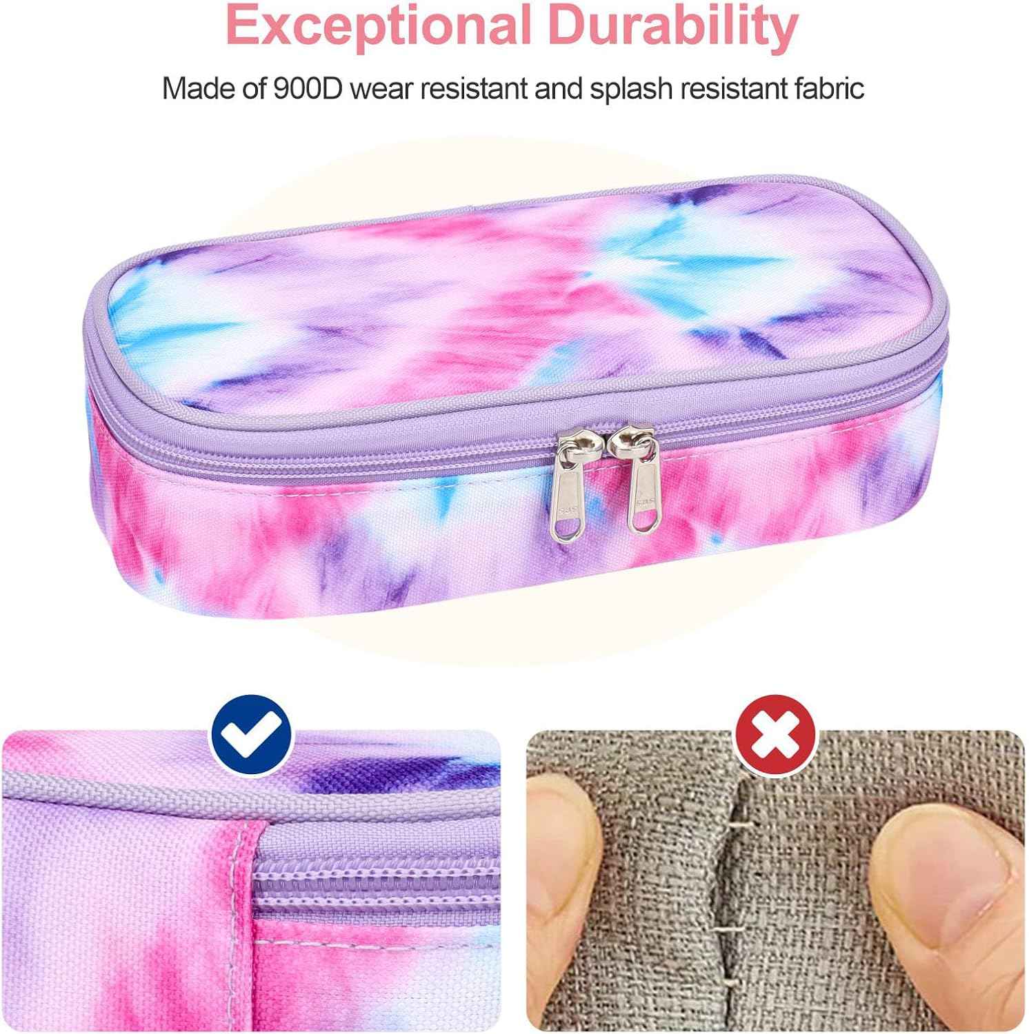 Bagseri Pencil Case for Girls - Large Capacity Pencil Case for Kids Pencil Pouch Pencil Box, Multifunction Pencil Bag with Compartments for Girls Kids Teen, Pen Case Only (Purple Pink Tie-dye)
