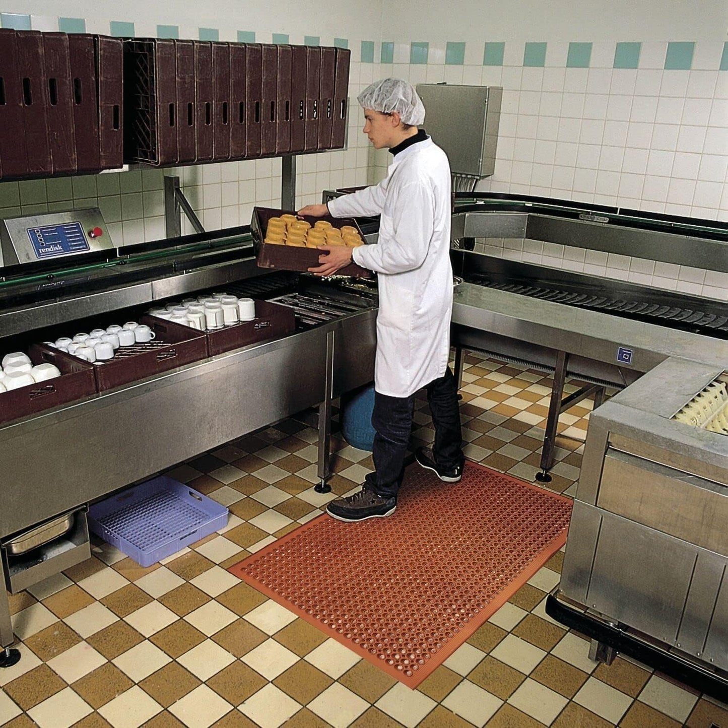 NoTrax 3' x 10' Anti-Fatigue Lightweight Restaurant Rubber Floor Mat with Drainage Holes, Beveled Edges, Non-Slip Mats, Red, T30 Competitor, T30S0310RD