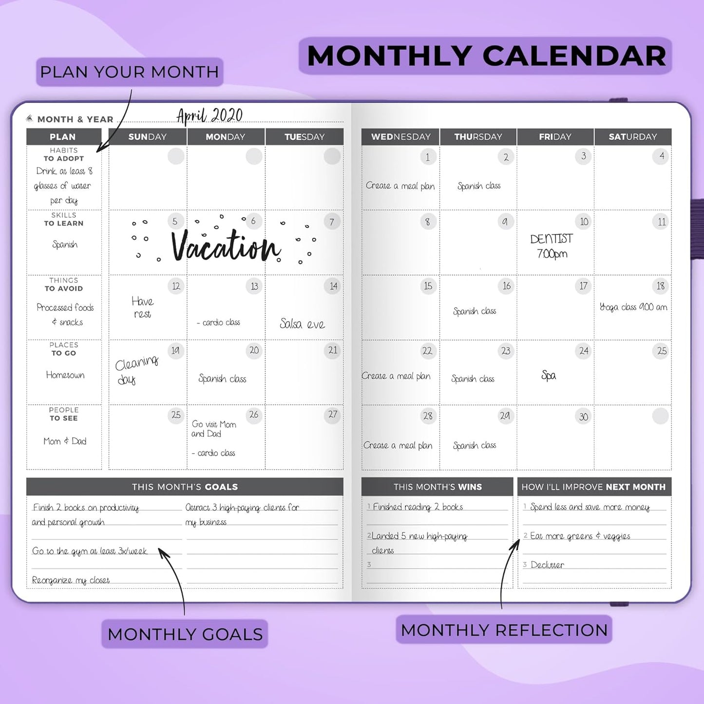 Clever Fox Planner – Undated Weekly & Monthly Planner for Productivity, Time Management & Goals – Organizer Journal – A5 (Purple)
