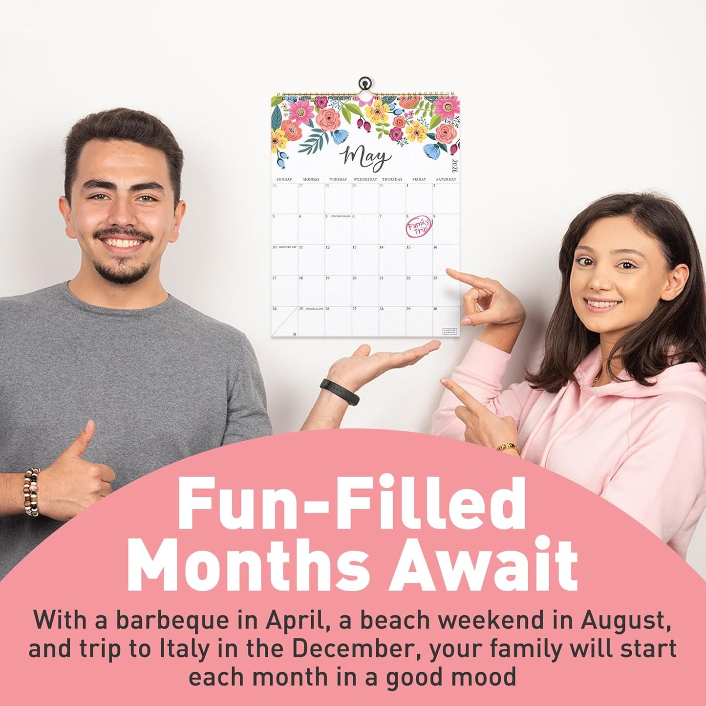 S&O Vertical Floral 2026 Wall Calendar - Tear-Off Monthly Calendar through December 2026-18 Month Academic Wall Planner - Hanging Organizer to Track Anniversaries & Appointments - 13.5"x10.5”in