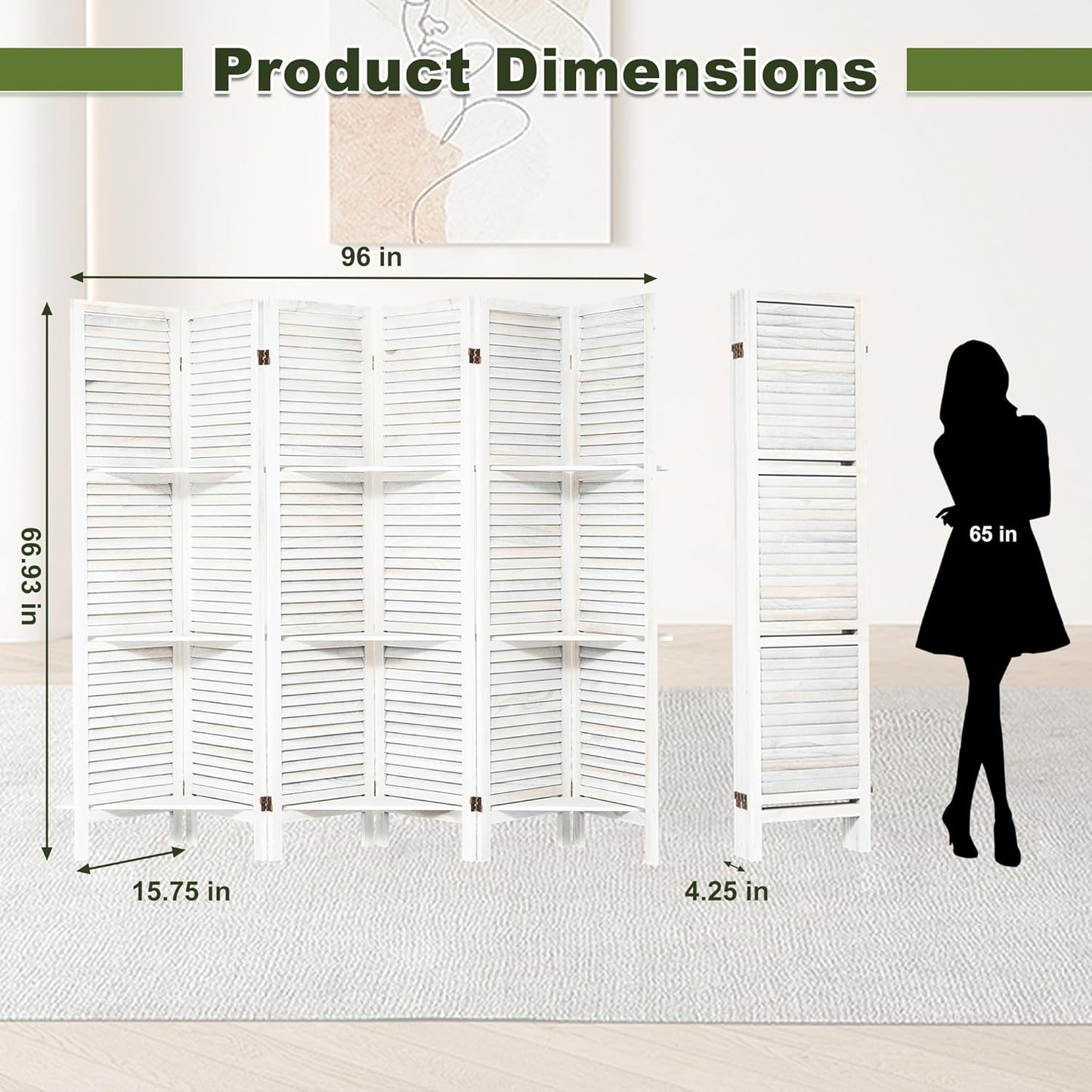 NicBex 6 Panel Room Divider,5.6FT Wood Carved Room Dividers with Display Shelves Folding Privacy Screens Portable Freestanding Partition Wall Dividers for Room Separation,Home Bedroom Office,White - Lumora Desk