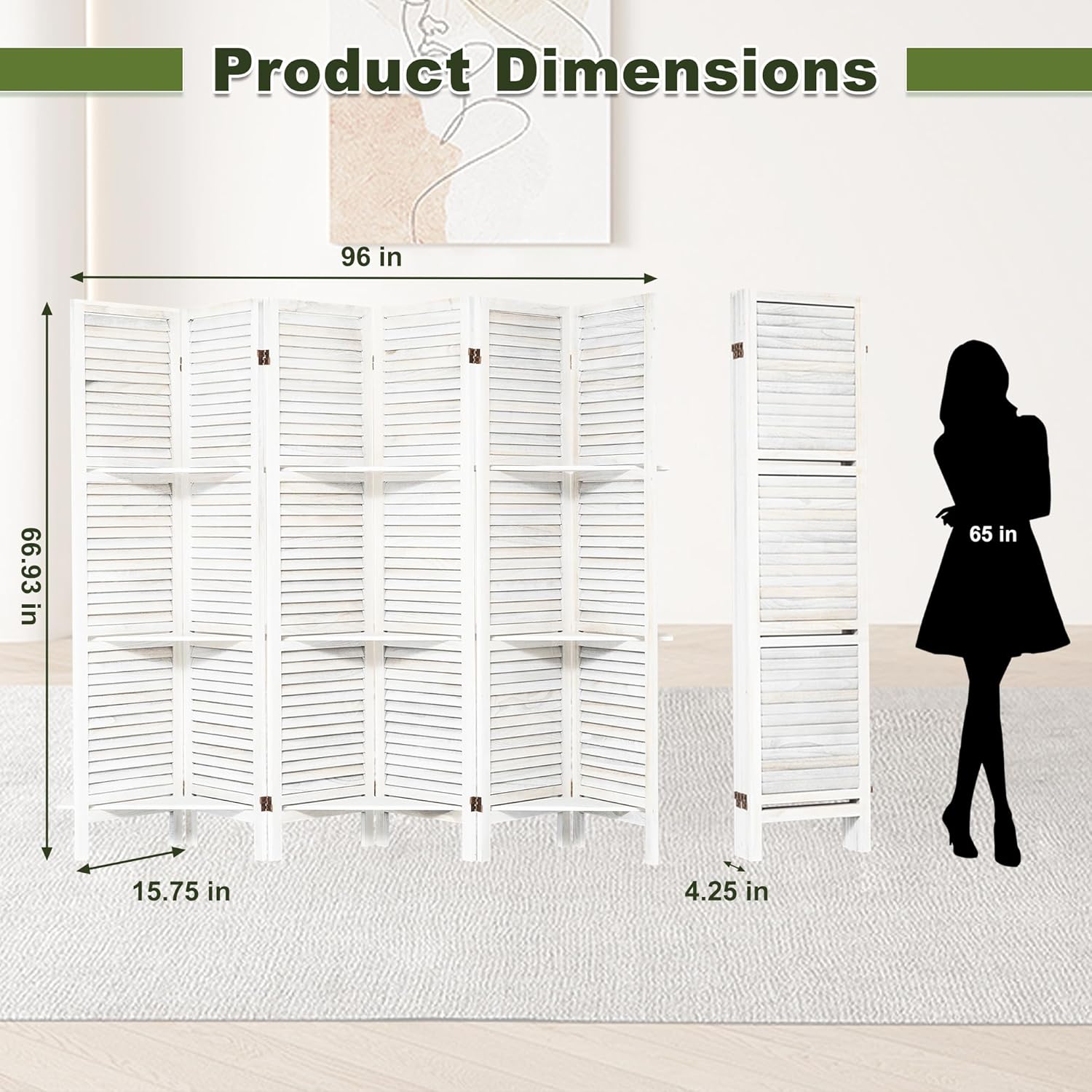 NicBex 6 Panel Room Divider,5.6FT Wood Carved Room Dividers with Display Shelves Folding Privacy Screens Portable Freestanding Partition Wall Dividers for Room Separation,Home Bedroom Office,White - Lumora Desk