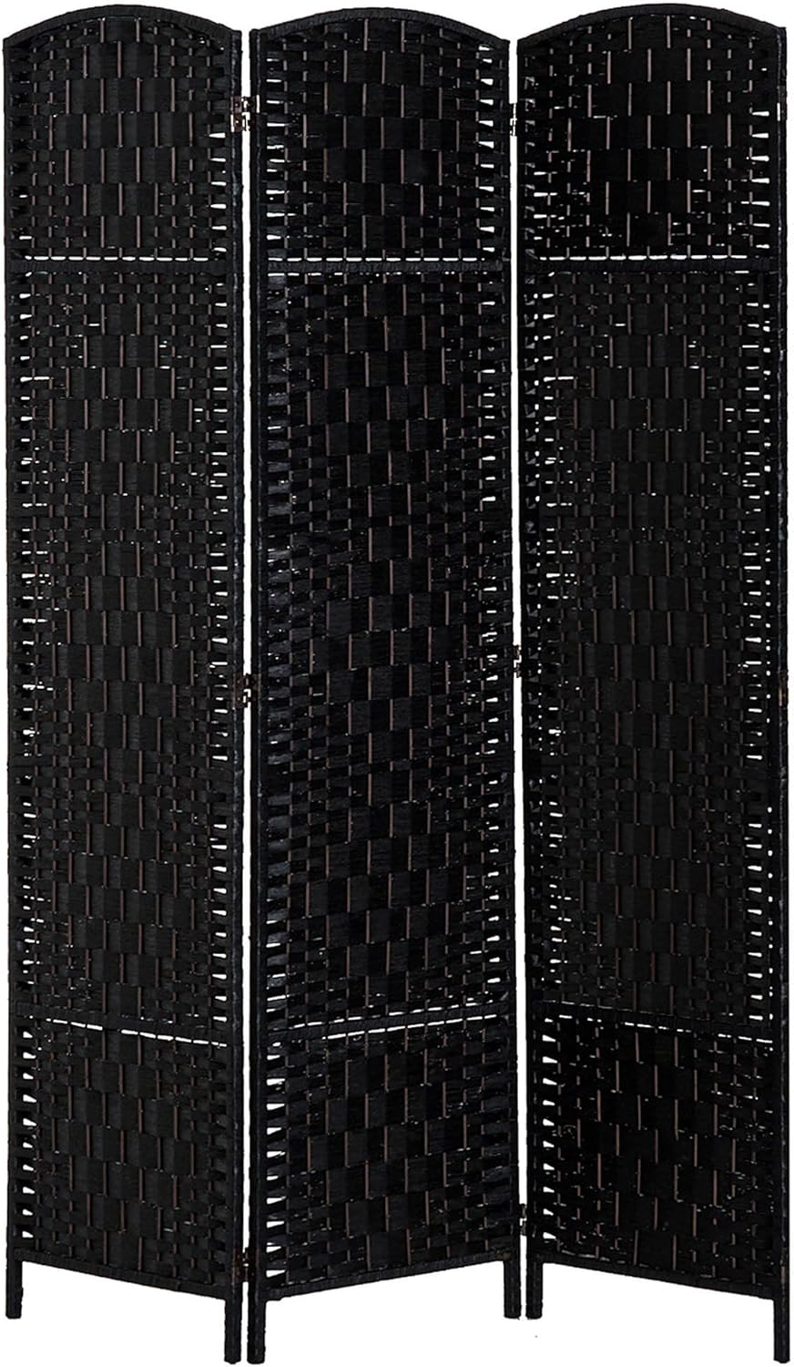 HOMCOM Room Divider, 3 Panel Folding Privacy Screen, 6FT Tall Portable Wicker Weave Partition Wall Divider for Bedroom, Home Office, Black - Lumora Desk