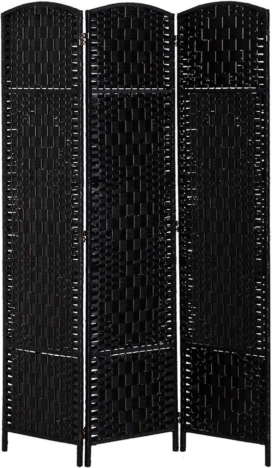 HOMCOM Room Divider, 3 Panel Folding Privacy Screen, 6FT Tall Portable Wicker Weave Partition Wall Divider for Bedroom, Home Office, Black - Lumora Desk