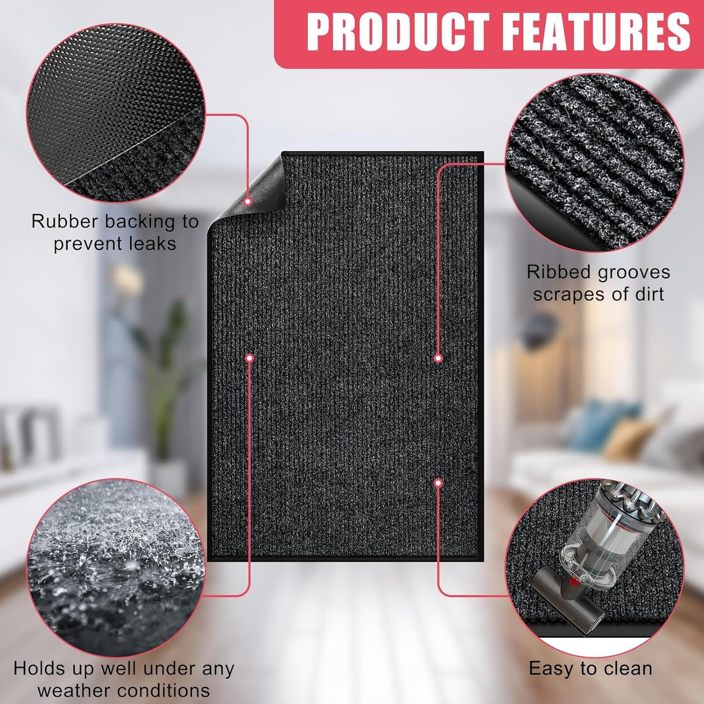 Kuyal Front Door Mat, 3'x6' Indoor Outdoor Entrance Mat, Commercial Floor Mats Inside Outside Entrance, Heavy Duty Durable Welcome, Rubber Backing Non Slip Outdoor Mats for Entryway,Black