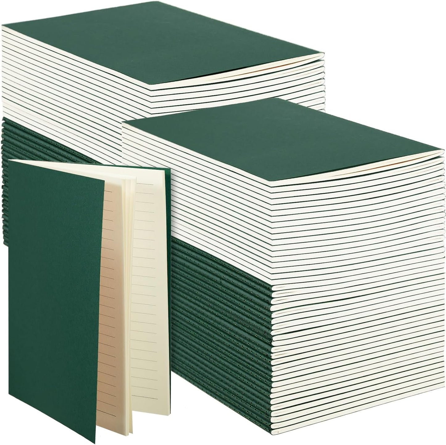 100 Pcs Kraft Notebook Journals 5.5 Inch x 8.3 Inch A5 Softcover Notebooks Bulk for Writing Sketch Office Notepad with 60 Pages 30 Sheets (Green,Lined)