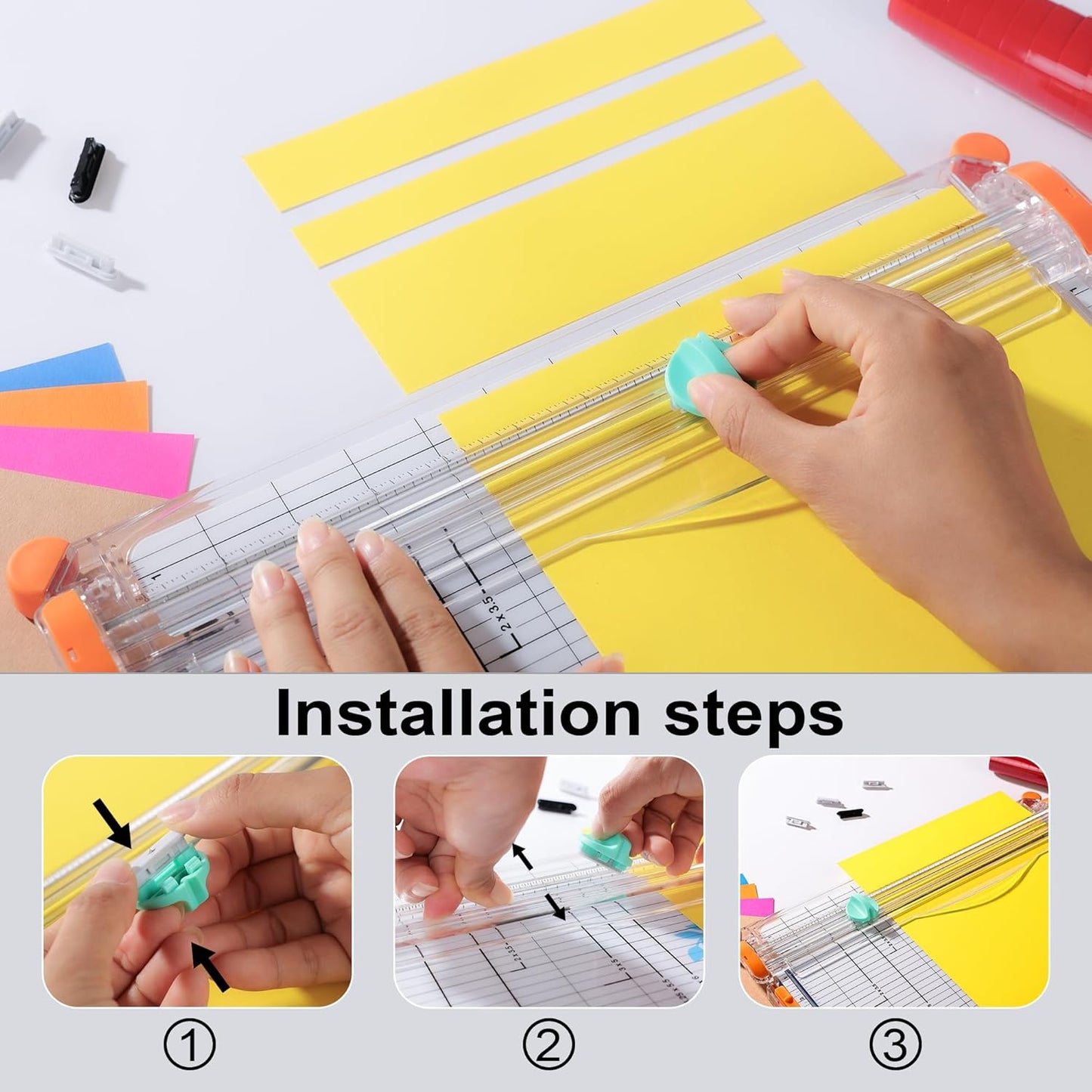 4-Pack Trimmer Replacement Blades for Fiskars Paper Trimmer, Replacement Blade for All Series of Fiskars/Portable&Precision Trimmer,Arts and Crafts,3 Cutting&1 Scoring Blades,Slider,Ice Blue