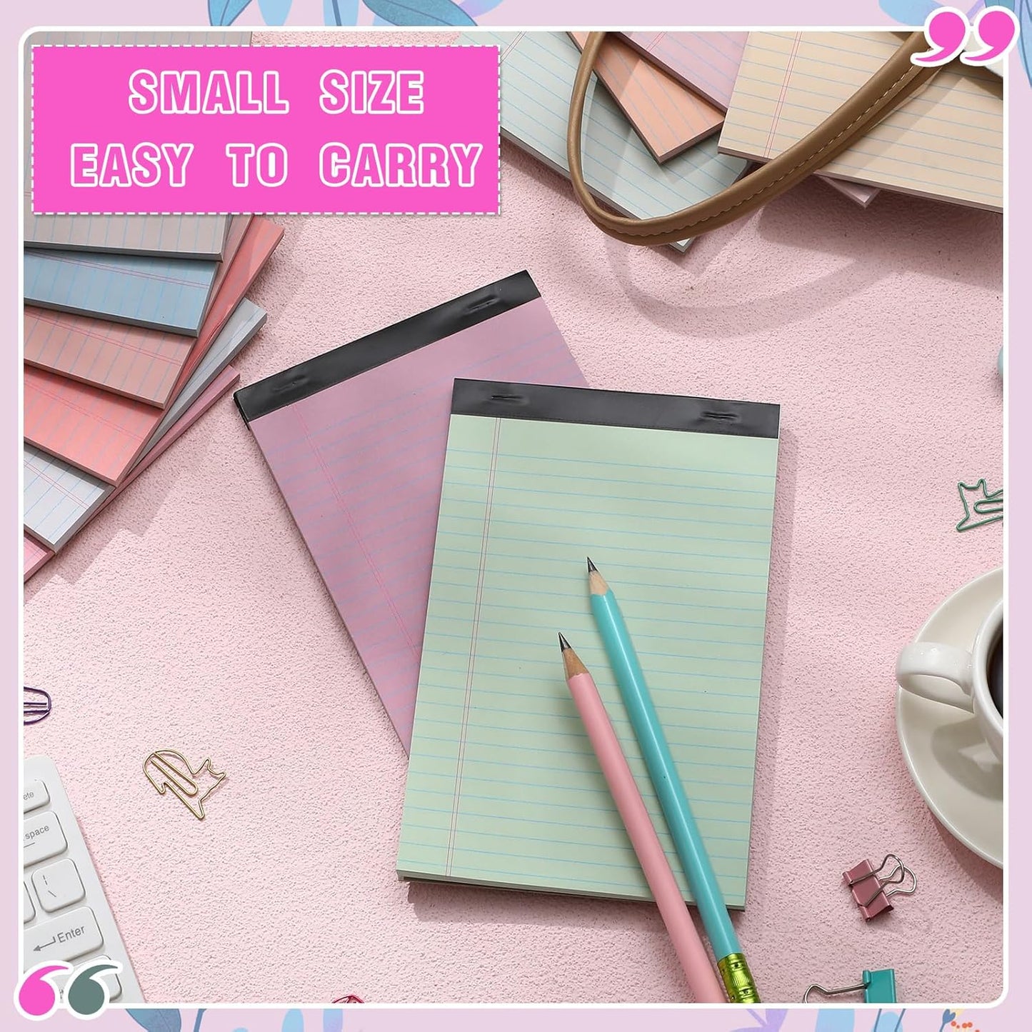 Lincia 24 Pcs 12 Pcs 5" x 8" Small Legal Pads Colored Lined Note Pads Narrow Ruled Writing Notepads 50 Sheets Per Micro Paper Notebook Lined and Perforated for College Office Supplies (Sweet Colors)