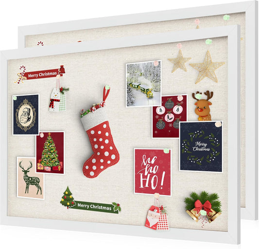 Cork Board Bulletin Board 18" x 24", 2-Pack Large Linen Corkboards with Frame for Walls, Cute Picture Display Pin Board Vision Board for Room School Office Bedroom 40 Pushpins Vintage White - Lumora Desk