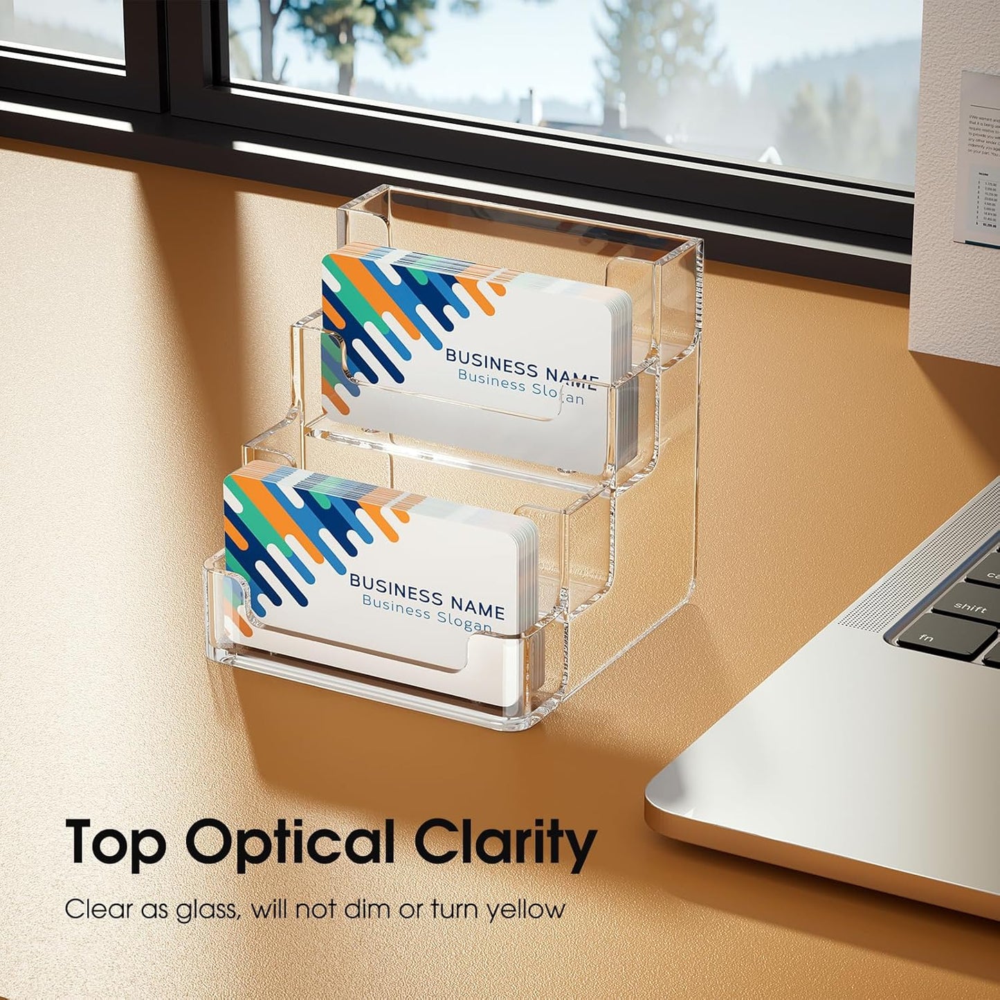 MaxGear Clear Business Card Holder, Acrylic Business Card Stand for Desk with 4 Tier, Clear Plastic Cards Display Holder for Exhibition, Home and Office, 320 Cards Capacity, 4 Pocket, 2 Pack