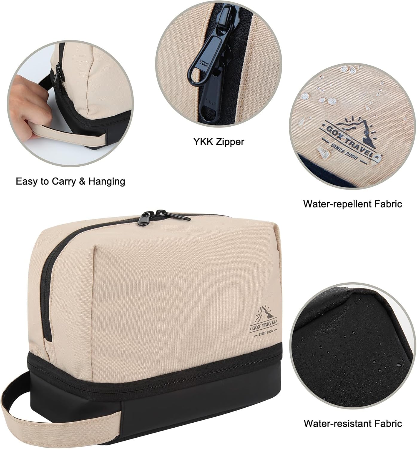 GOX Mens Toiletry Travel Bag Dopp Kit Case Water-resistant Shaving Bag for Toiletries Accessories Portable toiletry bag for Brushes Tools