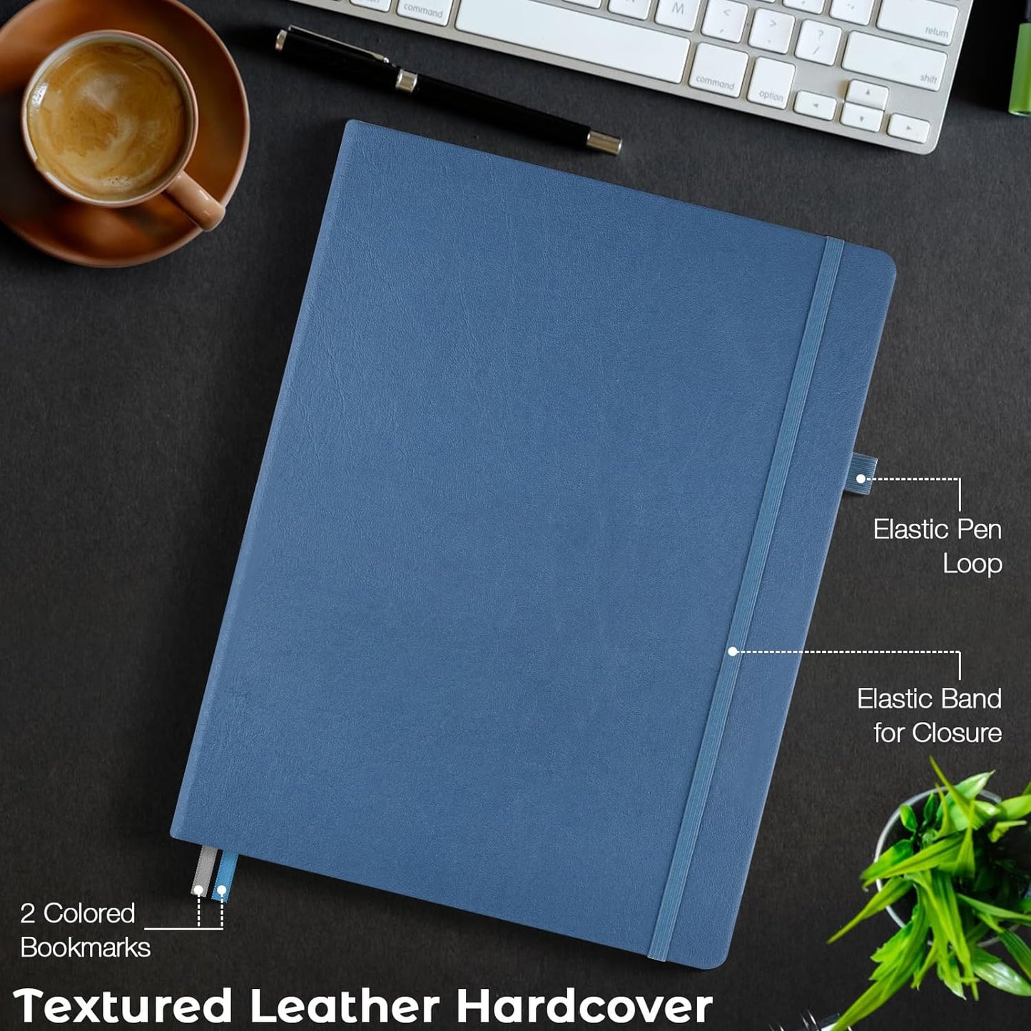 Graph Paper Notebook, Hardcover Notebook 8.5 x 11, Grid Notebook Journal for Women, Men, Large Leather Journals for Writing, Thick Paper, A4 Notebooks for Work, School Supplies, Engineering Blue