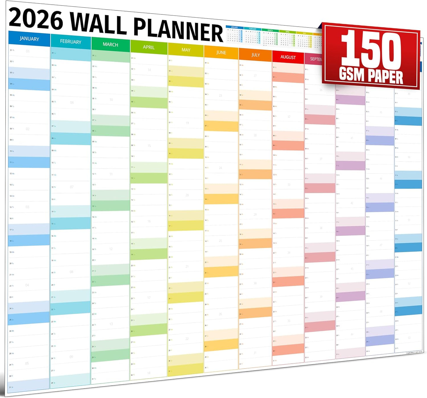 Wall Planner 2026 - Extra Large 33” x 24” Color Full Year Wall Calendar - 12 Month Planner 2026 Yearly Planner Wall Calendar Personalized Calendar 2026 - Columns Edition