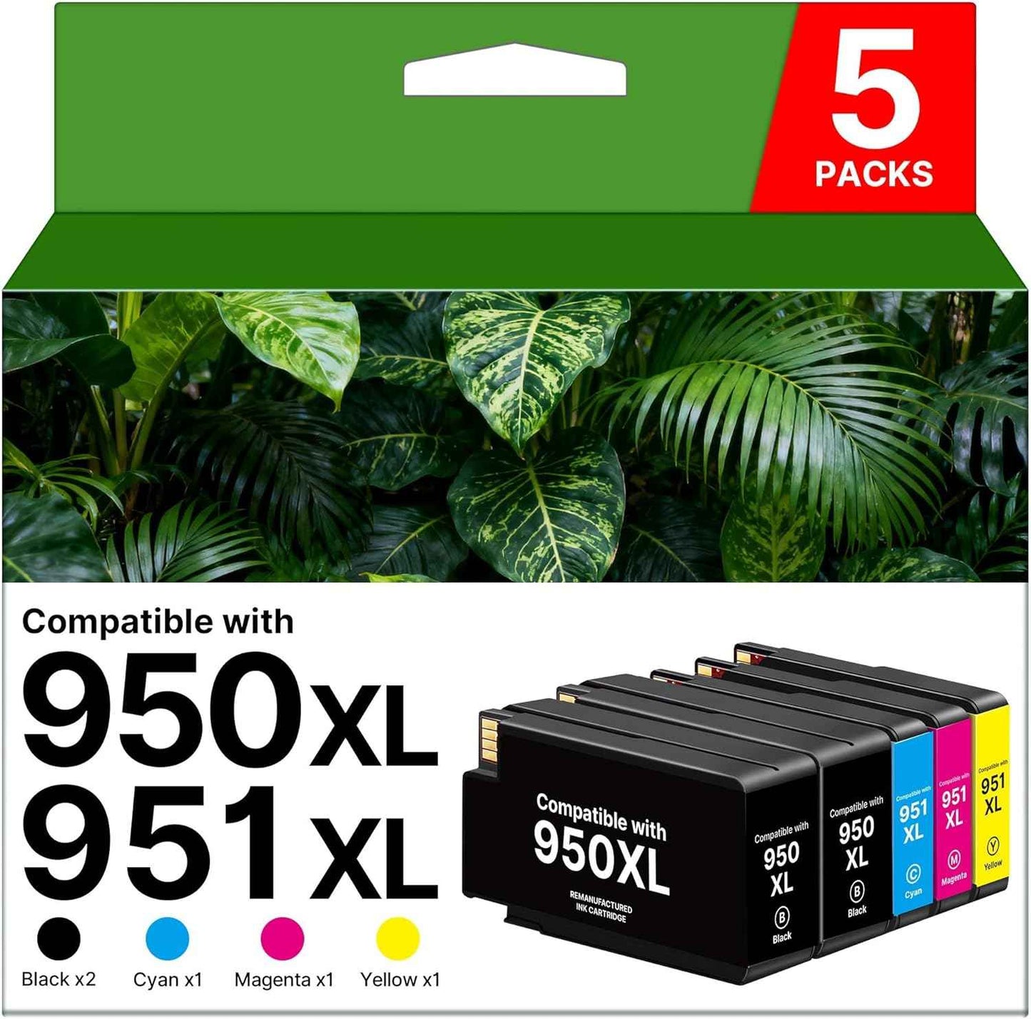 950XL 951XL Ink Cartridges Combo Pack Compatible for HP 950 951 Ink Cartridges Combo Pack Use for Pro 8600 8610 8615 8620 8625 8100 8630 8660 276DW 251DW, Black Cyan Magenta Yellow, 5 Pack