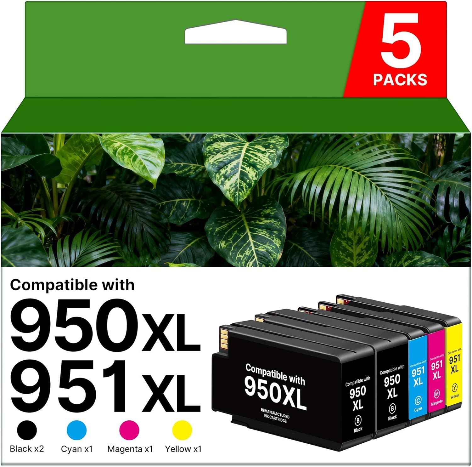950XL 951XL Ink Cartridges Combo Pack Compatible for HP 950 951 Ink Cartridges Combo Pack Use for Pro 8600 8610 8615 8620 8625 8100 8630 8660 276DW 251DW, Black Cyan Magenta Yellow, 5 Pack