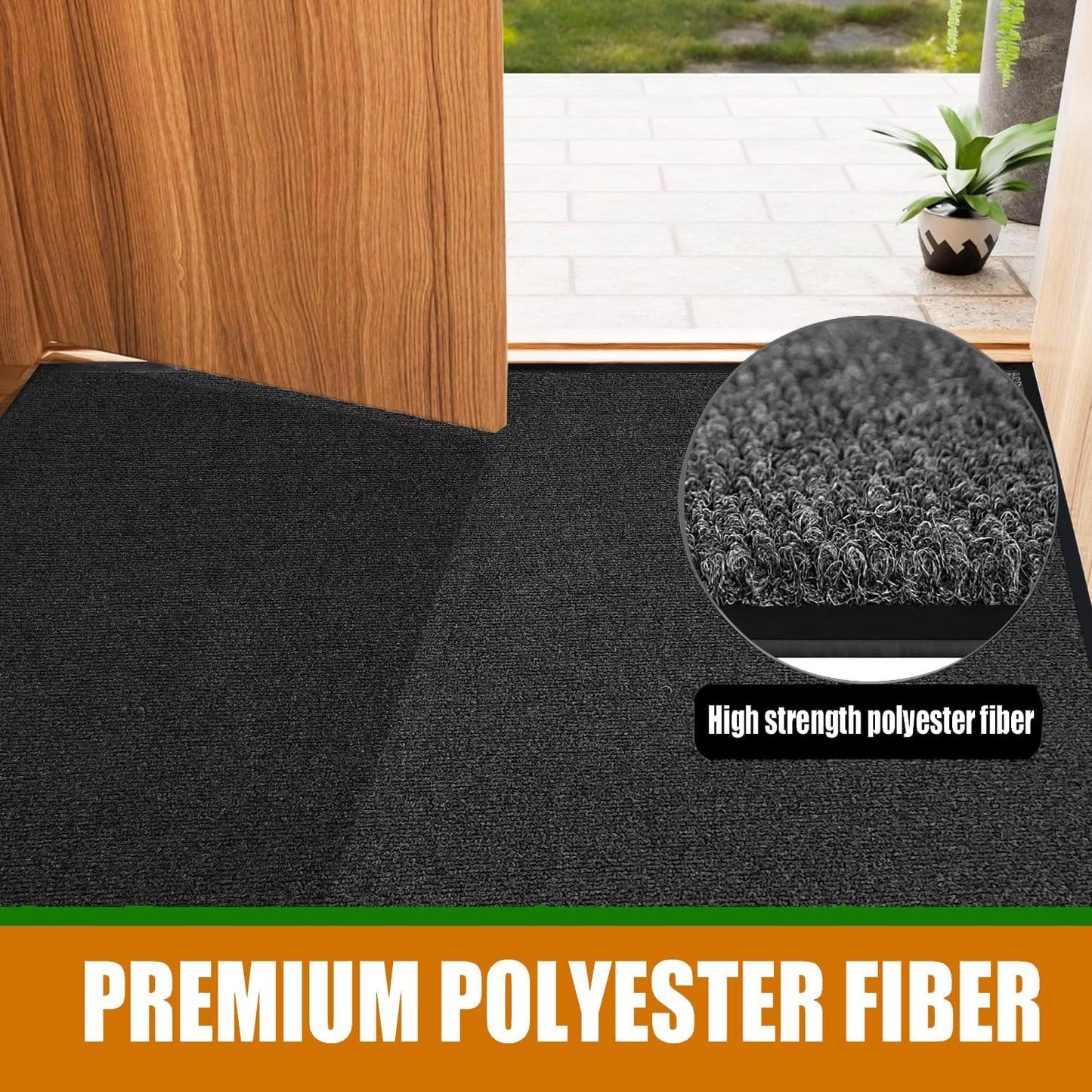 Door Floor Entrance Mat 3x4Ft Brush Step Entrance Rug with Striped Pattern&Rubber Border Indoor Outdoor Low Profile Rubber Entry Carpet Mat for Hallway,Home,High Traffic Area,Black